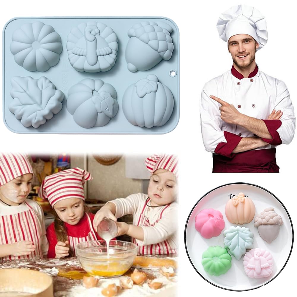 Ourashero 2 Pack Fall Thanksgiving Chocolate Molds Autumn Pumpkin Maple Leaves Acorn Turkey Silicone Molds Fall Candy Resin Baki