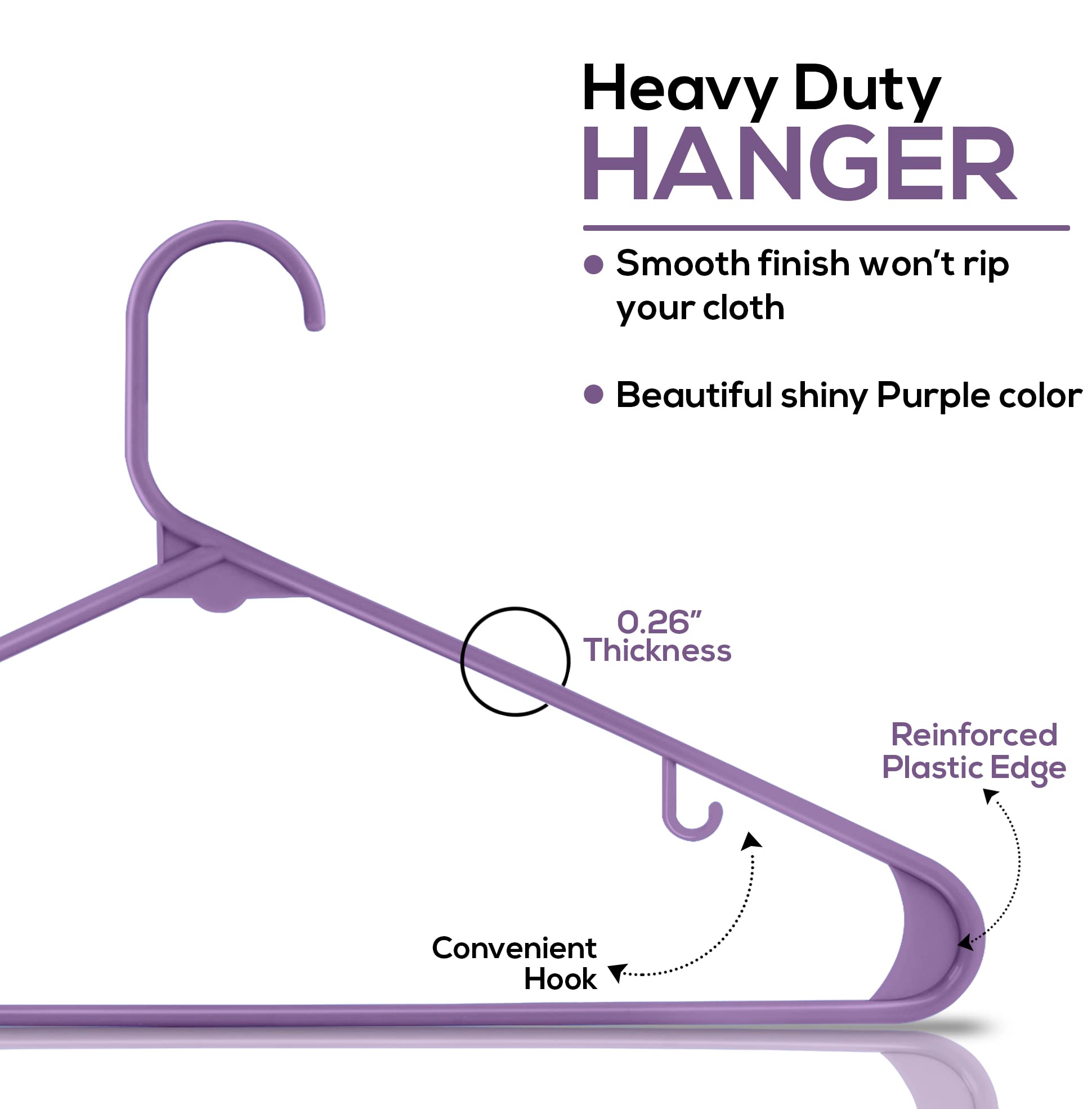 Utopia Home Plastic Hangers 50 Pack - Clothes Hanger With Hooks - Durable & Space Saving Coat Hanger - Heavy Duty Purple Hangers
