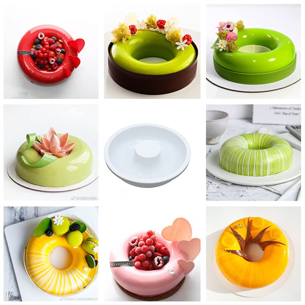 Dodxiaobeul 7 Inch Silicone Baking Molds,Fluted Tube Cake Pans,Round Shape Non Stick Molds,Silicone Oven Safe Chocolate Mousse D