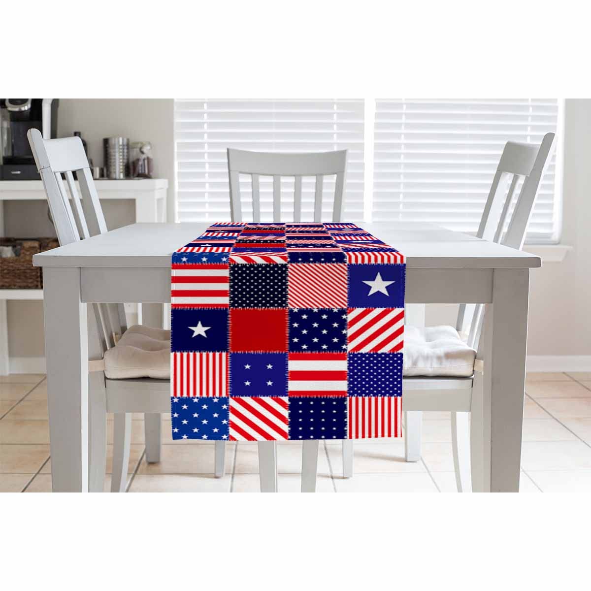 HOSNYE Table Runner American Flag Patchwork Pattern Cotton Linen Table Runner Decoration for Kitchen Family Dinner Table Holiday Party Farmhouse Style 13 x 72 Inch