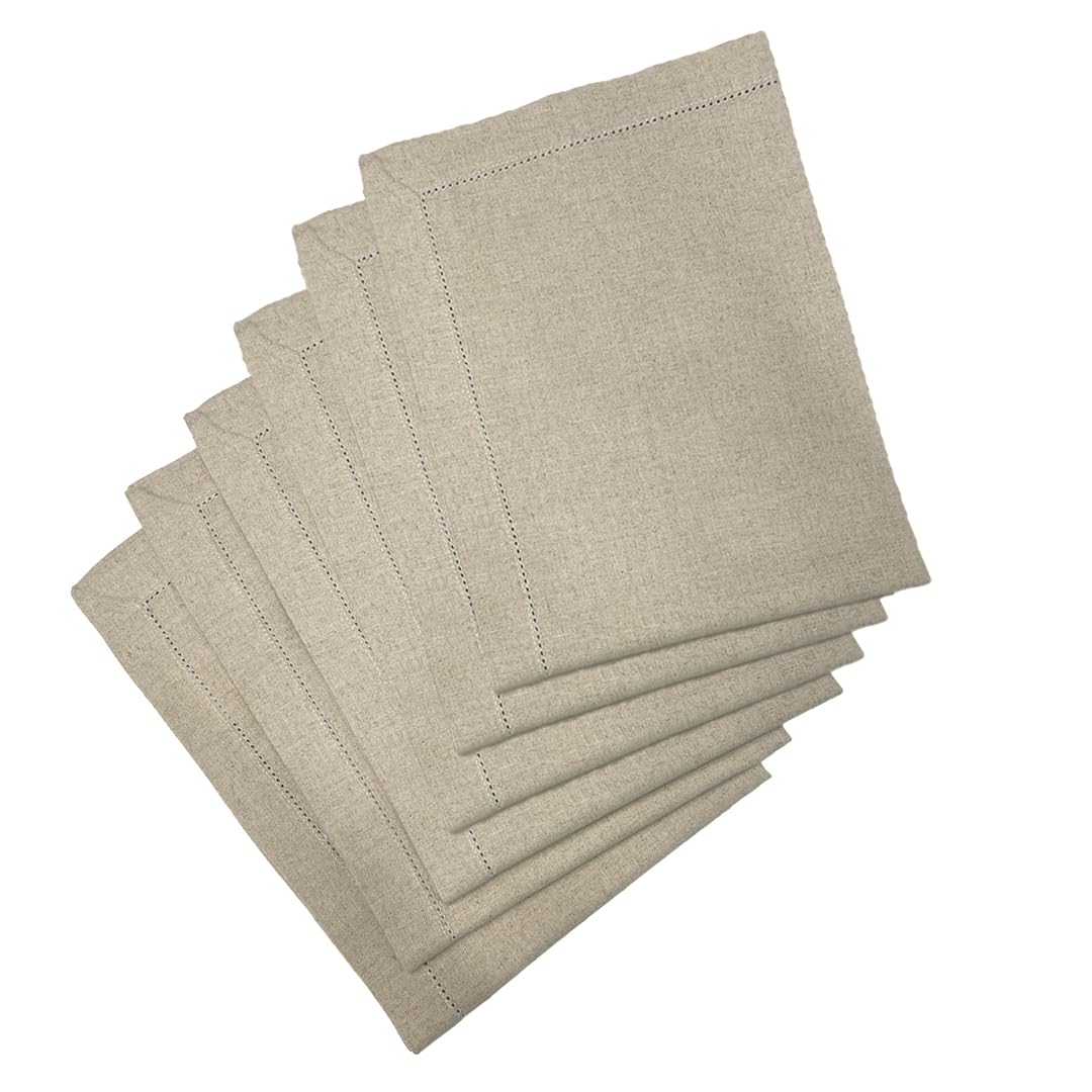Sweet Needle - Pack Of 6-100% Pure Linen Handmade Ladder Lace Hemstitched Napkins 20X20 Natural
