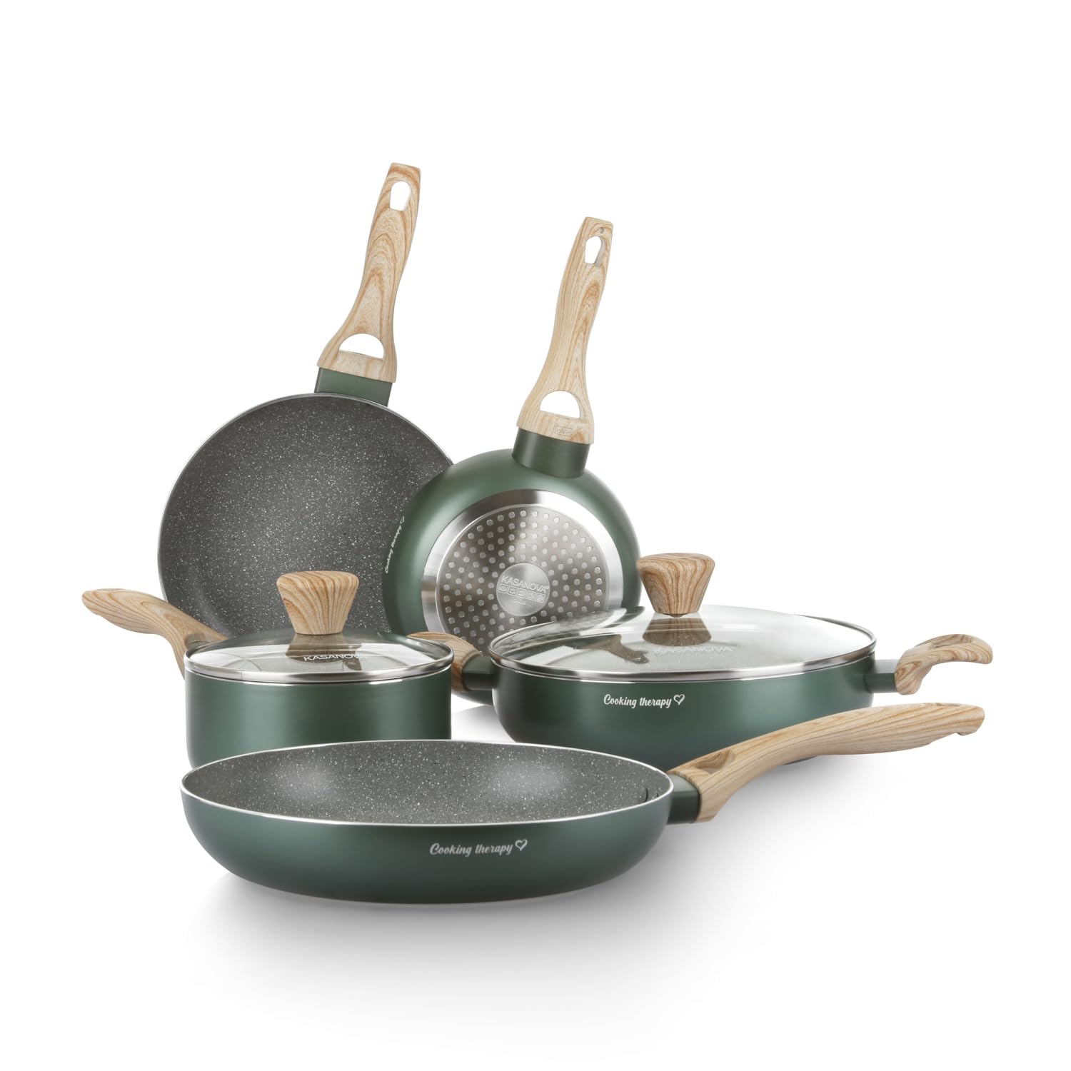 KASANOVA Cooking Therapy Cookware Set, NonStick Induction Cookware and Pan Set with Scoop, Complete Kitchen Set with Laser Writ
