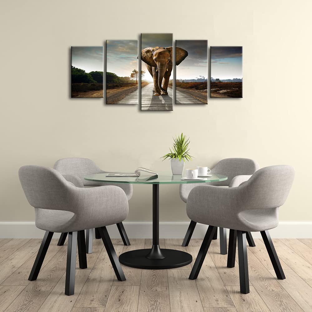 Wieco Art Elephant Canvas Prints Wall Art Animals Pictures To Photo Paintings Decor For Living Room Bedroom Home Decorations 5 P