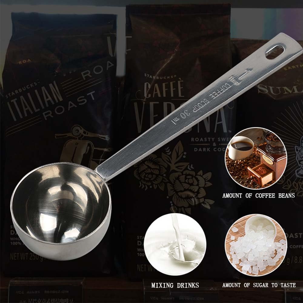 2 Packs Sainless Steel Coffee Measuring Spoon Coffee Scoop Premium Coffee Scoop Set 2 Tablespoons (30 Ml) Spoon-Silver For Coffe