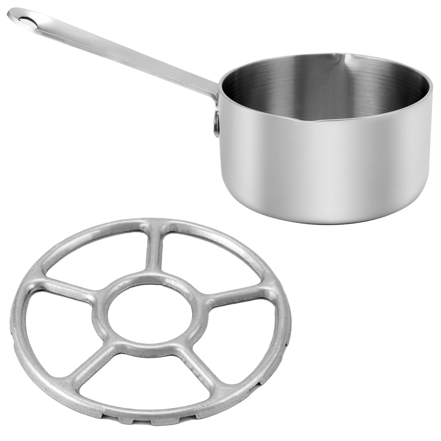 QWORK 12oz/350ml Mini Butter Warmer, 3Ply 18/10 Stainless Steel Saucepan with Gas Ring