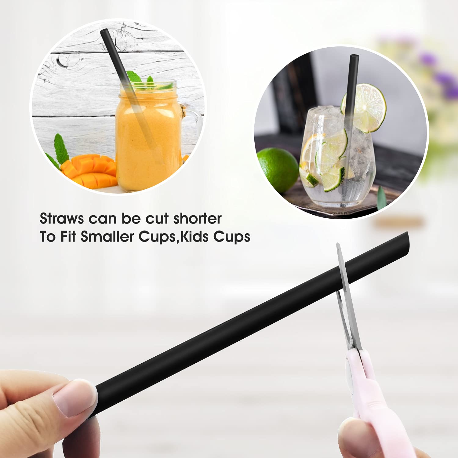 RENYIH 100 Pcs Black Boba Straws Jumbo Smoothie Straws Individually Wrapped Disposable Plastic Large Wide-mouthed Milkshake Drinking Straws(0.43'' Wide X 9.45'' Long)