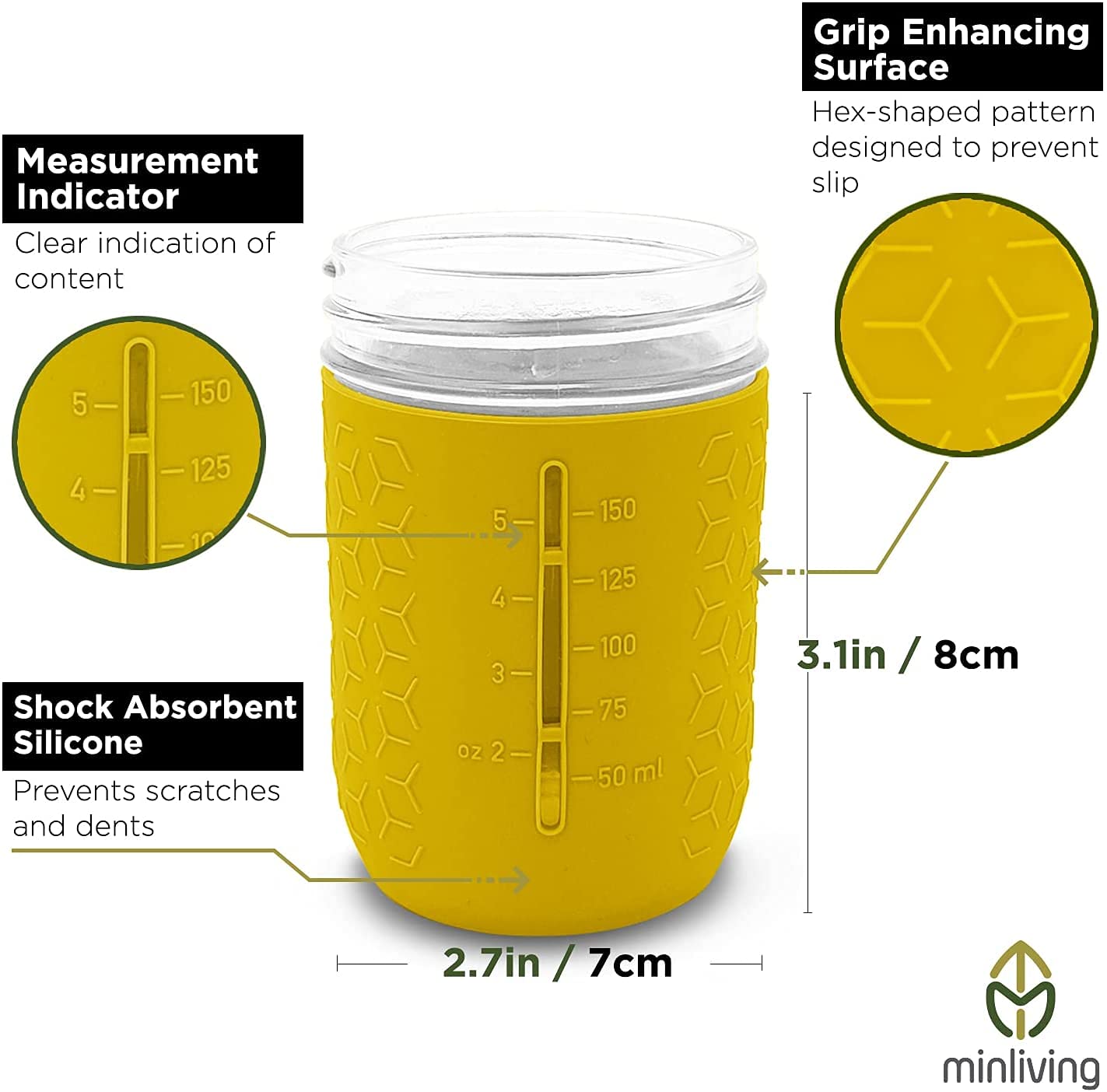 Minliving Silicone Mason Jar Sleeves | Anti-Slip Protectors For 8 Oz Regular Mouth Ball & Kerr Jelly Canning Jars | Kids Cup Hol