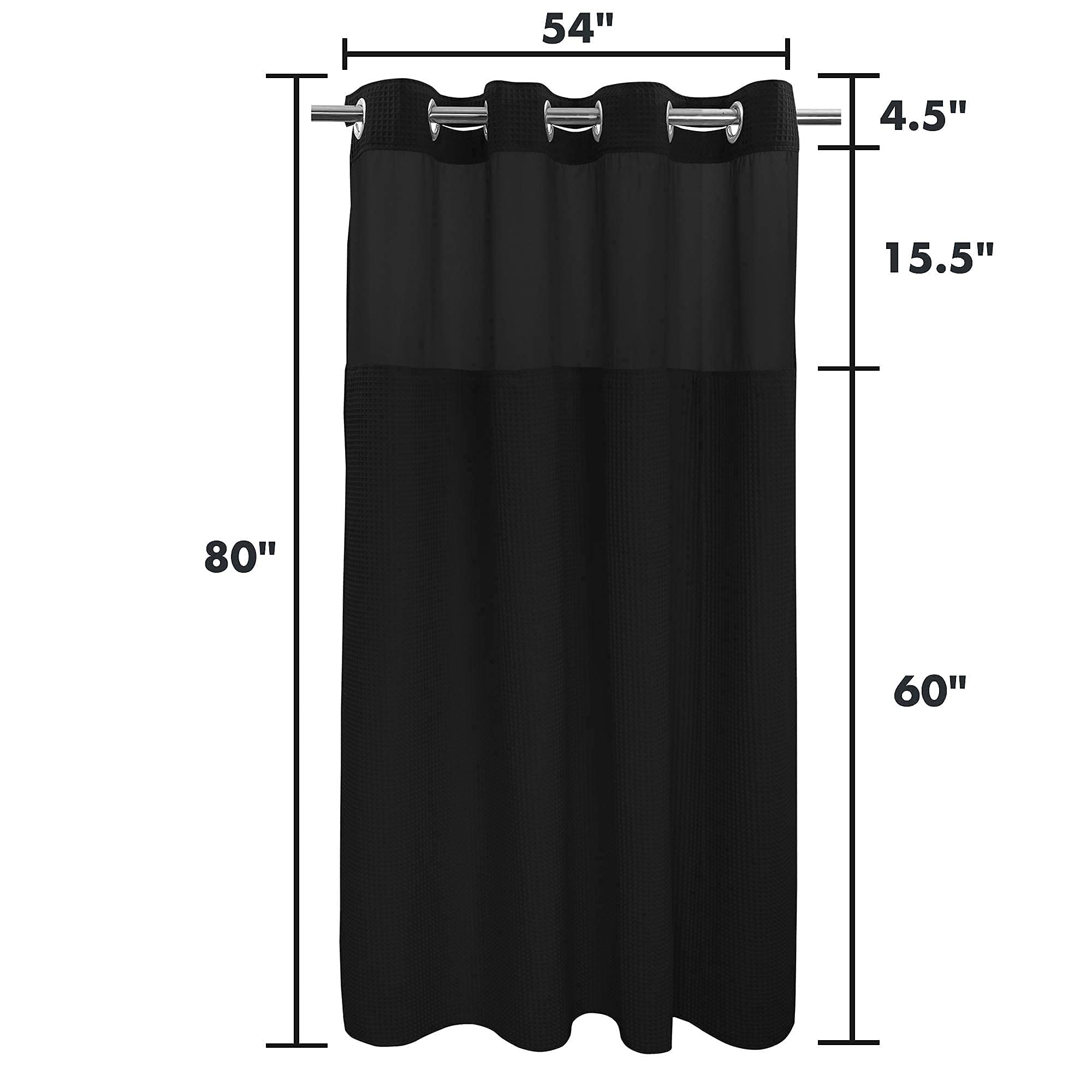 River Dream Black Fabric Shower Curtain Set, Cotton Blend, Waffle Weave, With Snap In Replacement Liner,54 X 80 Inches