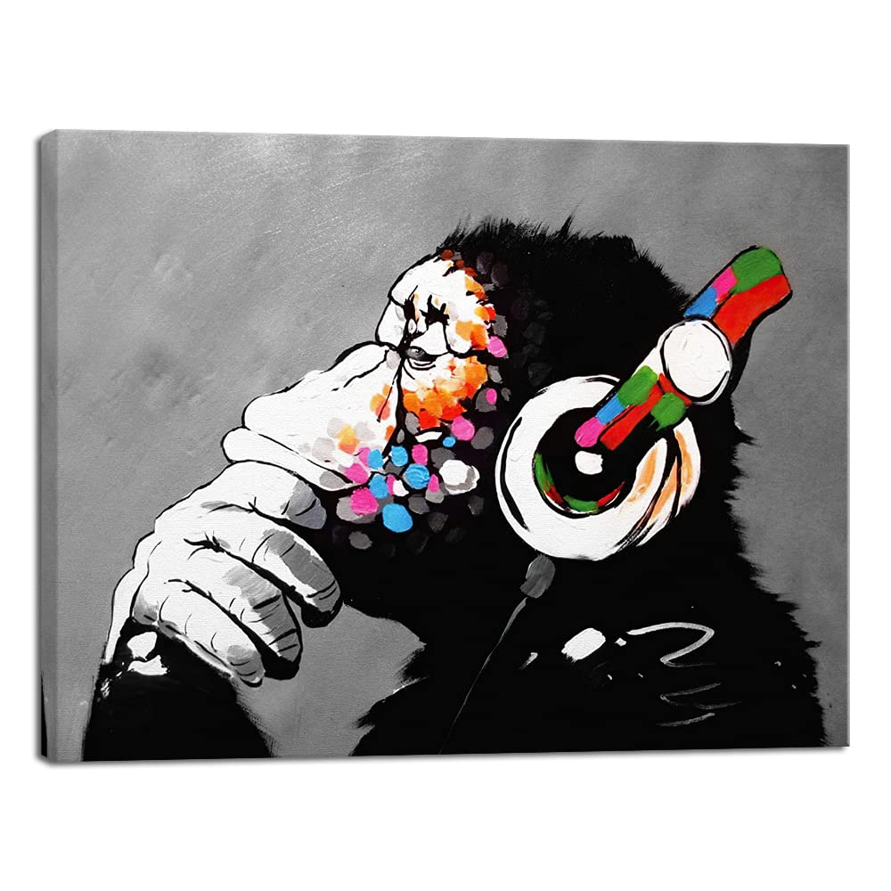Wieco Art Monkey With Headphones Banksy Dj Chimp Pop Art Cool Ape Abstract Canvas Prints Wall Art Paintings For Living Room Bedr
