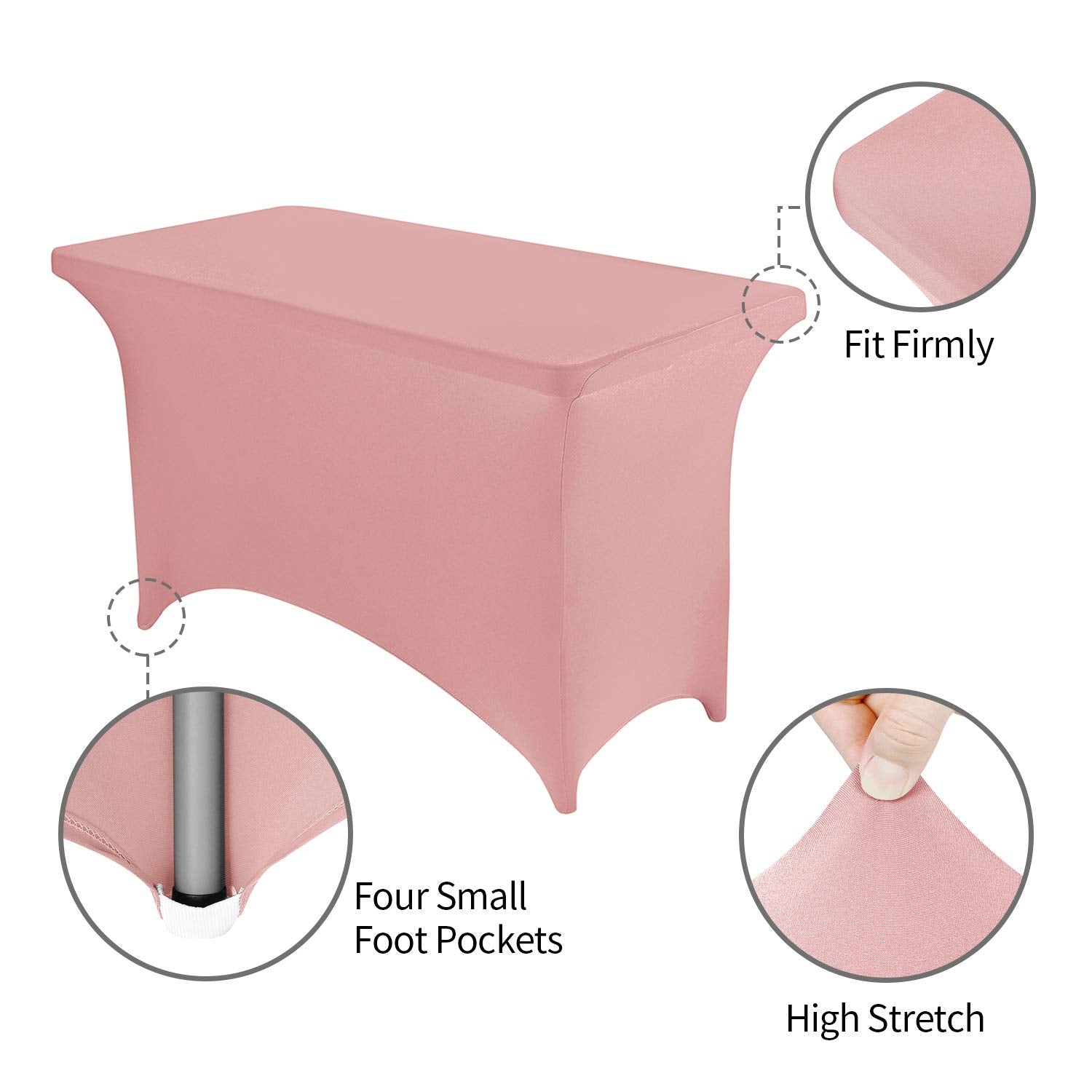 Peomeise 4Ft Spandex Table Cover Rectangular Stretch Spandex Tablecloth (Dusty Rose,4Ft)