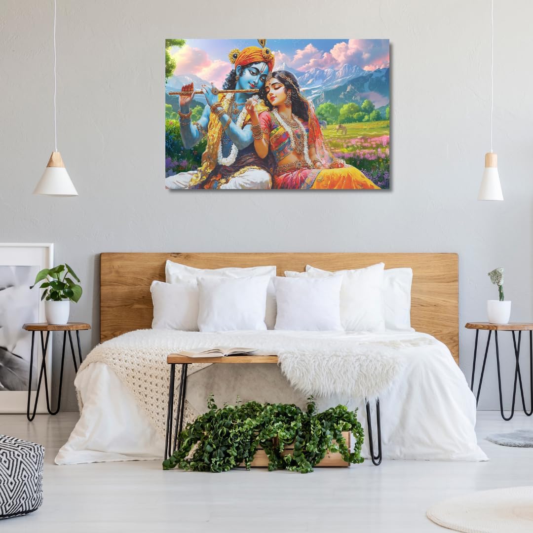 Eurotex Canvas Radha Krishna Wall Painting For Living Room, Bedroom, Hotels, Office - Big Size Elegant Wall Art For Home Decorat