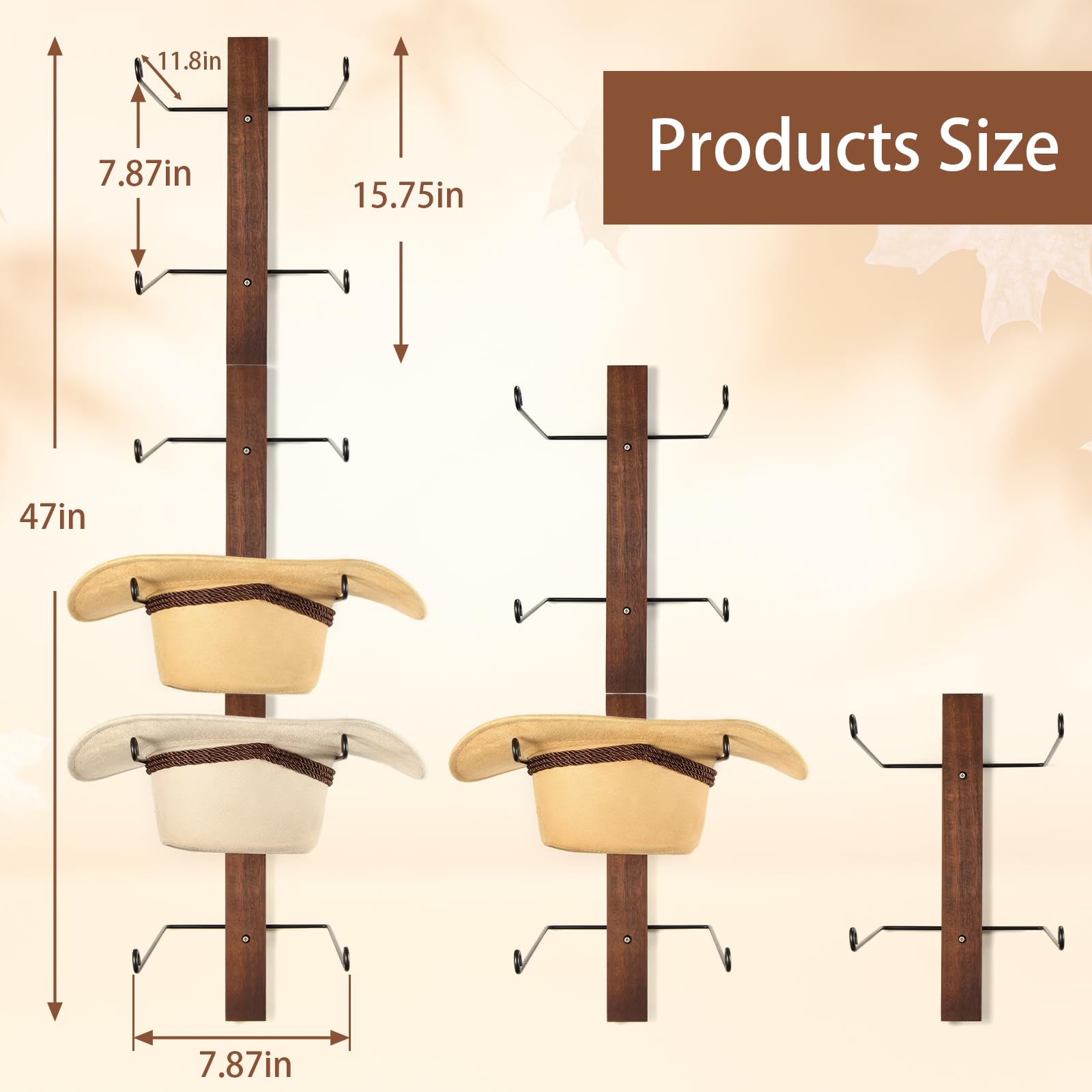 Fluffytree Cowboy Hat Rack, 6 Pieces Hat Rack For Cowboy Hats With Wooden Board, Metal Cowboy Hat Holder Wall Storage Hat Holder