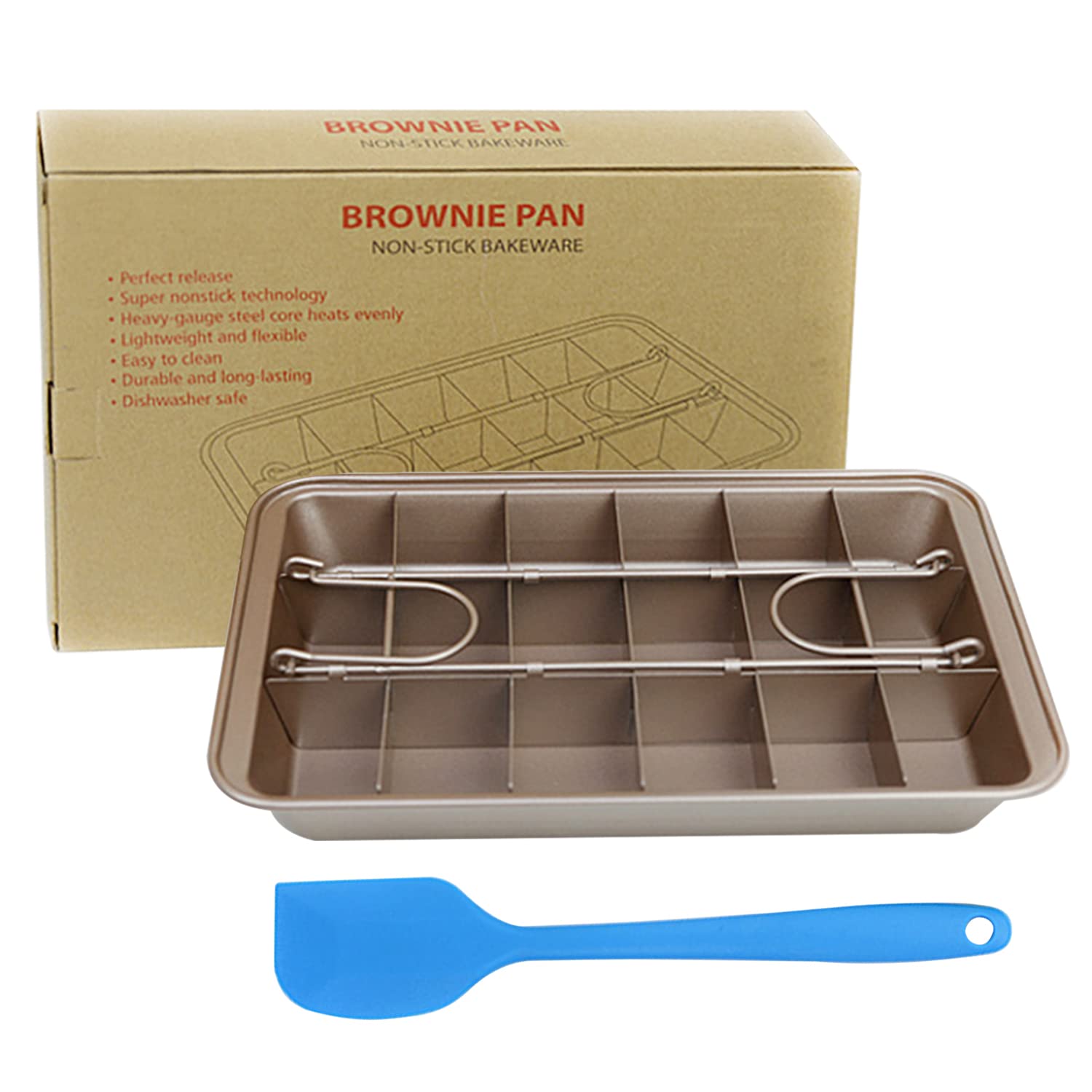 Non Stick Brownie Baking Pan With Dividers, 18 Pre-Slice Non-Stick Carbon Steel Rectangle Baking Pan Set For Oven Baking Bread,