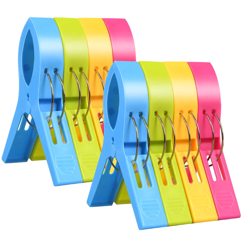 Uraqt Beach Towel Clips, 8 Pcs Large Laundry Clip Towel Pegs, Bright Color Plastic Quilt Clips For Sunbeds, Sun Loungers, Pool C