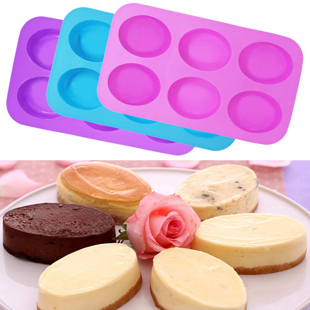3 Packs Silicone 6 Cavities Oval Shape Cake Mold, Findtop Homemade Craft Soap Mold Cake Mold For Cake Baking Tart Pudding Cookie
