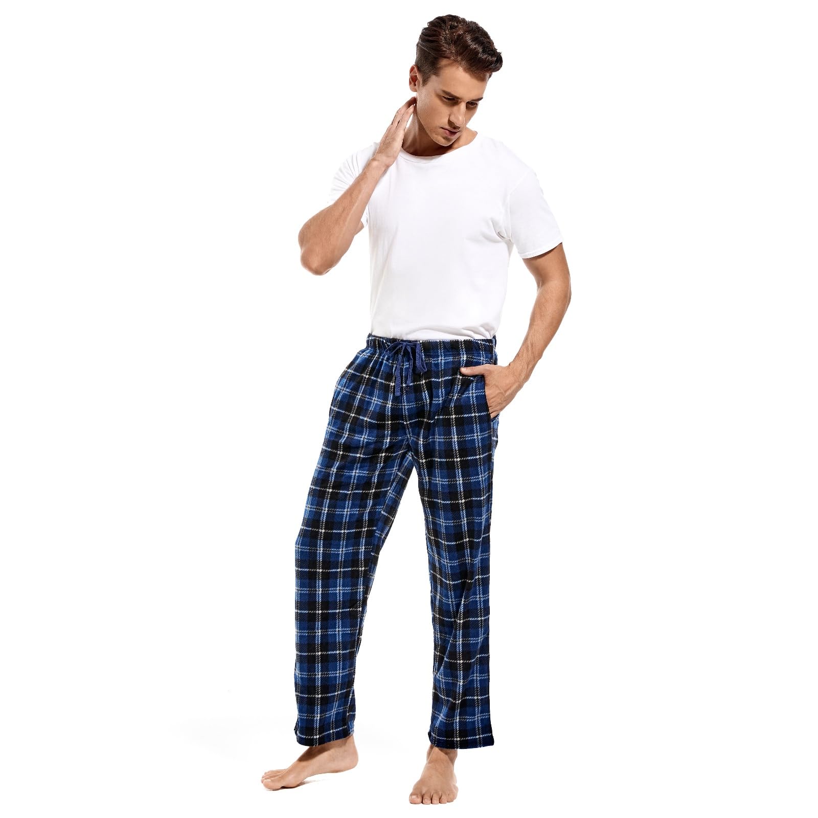 Dg Hill Menas Plaid Microfleece Pajama Pants With Pockets, Blue Plaid Pjs