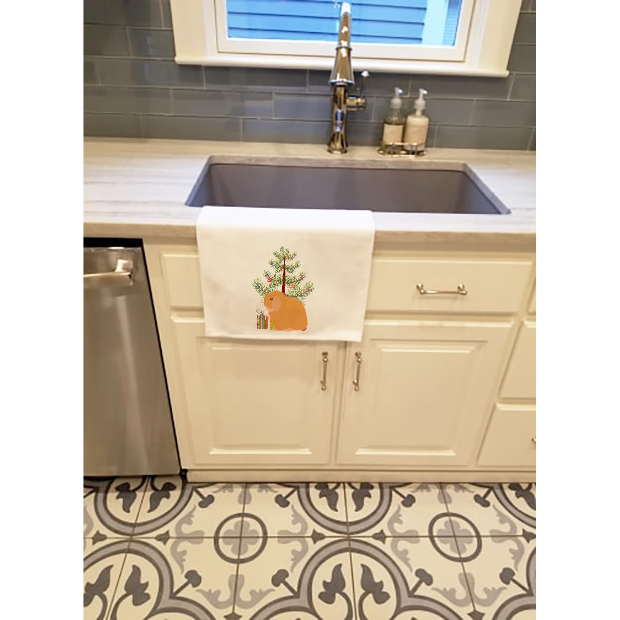 Holland Lop Rabbit Christmas White Kitchen Towel Set of 2