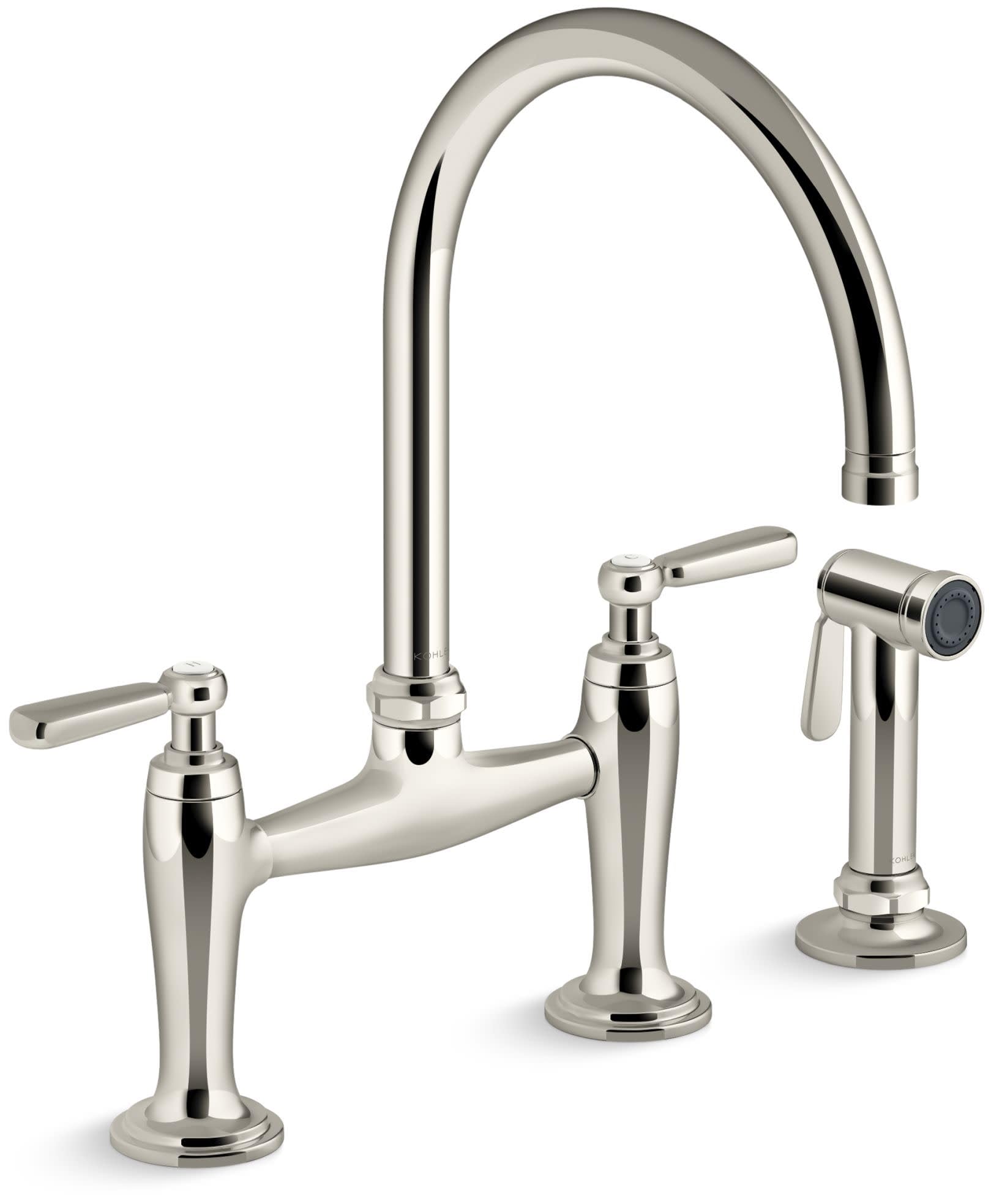 Kohler K28356-SN Edalyn by Studio McGee 1.5 GPM Widespread Bridge Kitchen Faucet - Includes Side Spray Vibrant Polished Nickel