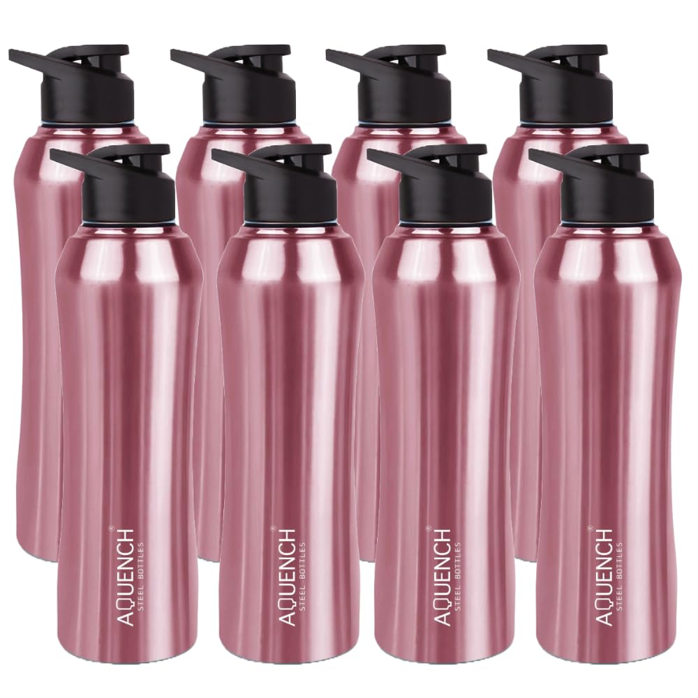 Aquench Stainless Steel Water Bottle, 1 Litre Capacity, Turquoise Gradient, Leak-Proof Sipper Cap (Pack Of 8, Pink)