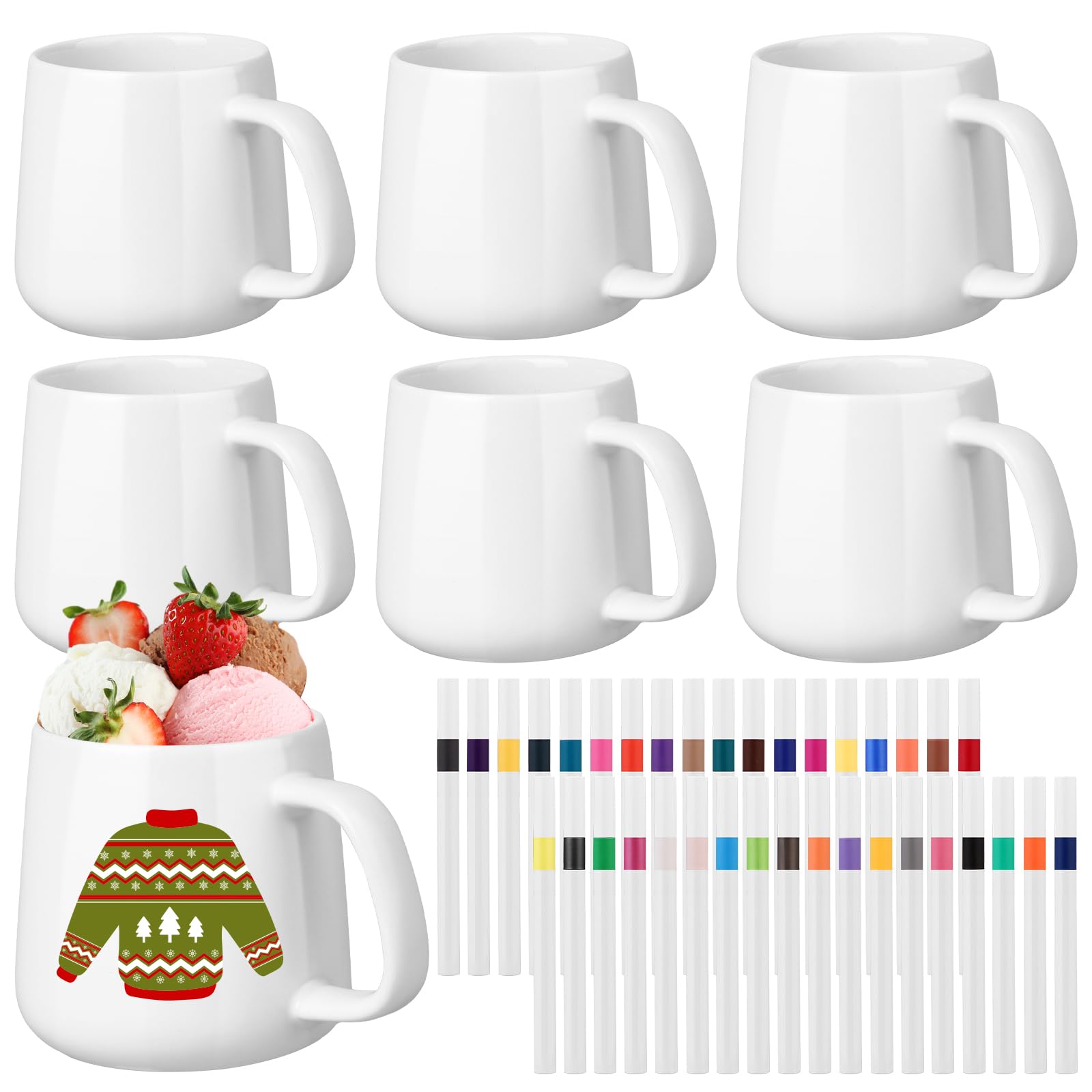 42 Pcs Make Your Own Mug Painted Ceramic Mugs to Paint Kit 12 oz Painted Mug Color Your Own Cups Decorate Coffee Cup DIY Ceramic