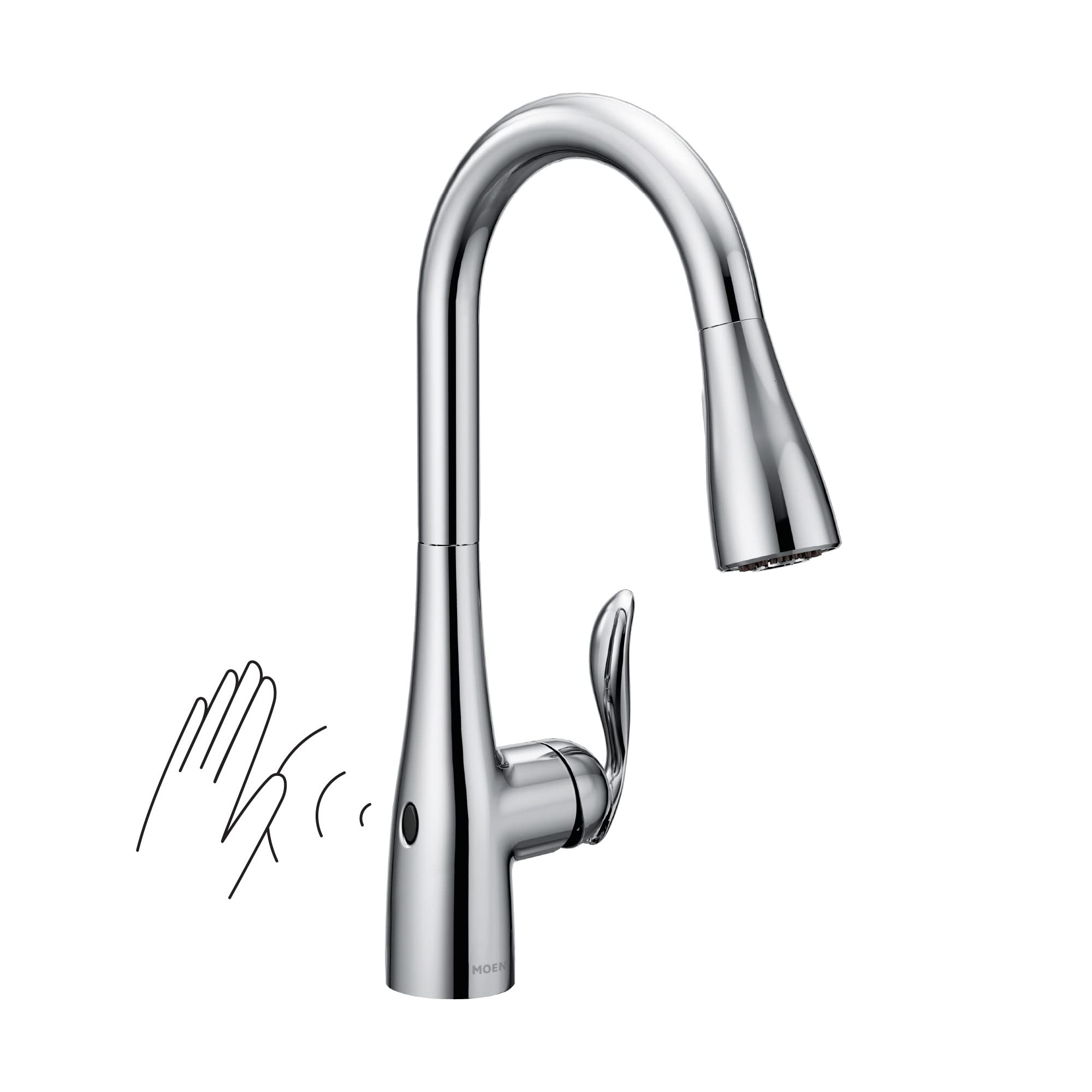 Moen Arbor Chrome Motionsense Wave Touchless One-Handle Pulldown Kitchen Faucet Featuring Power Clean, 7594Ewc