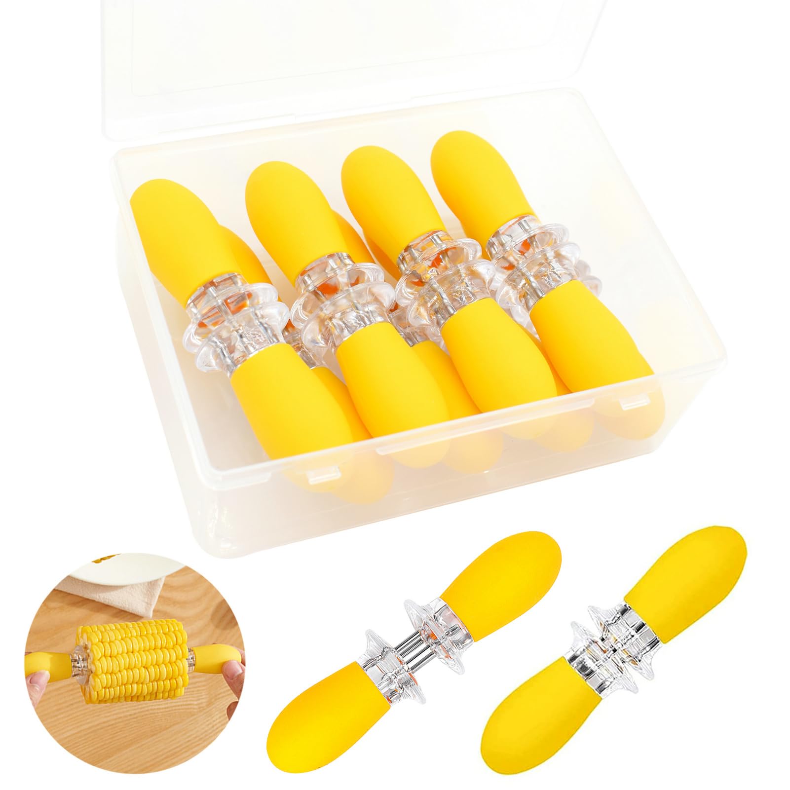 16Pcs/8 Pairs Yellow Corn Holders,Peouwnes Stainless Steel Corn Cob Holders Corn On The Cob Skewers, Corn On The Grill, Interloc