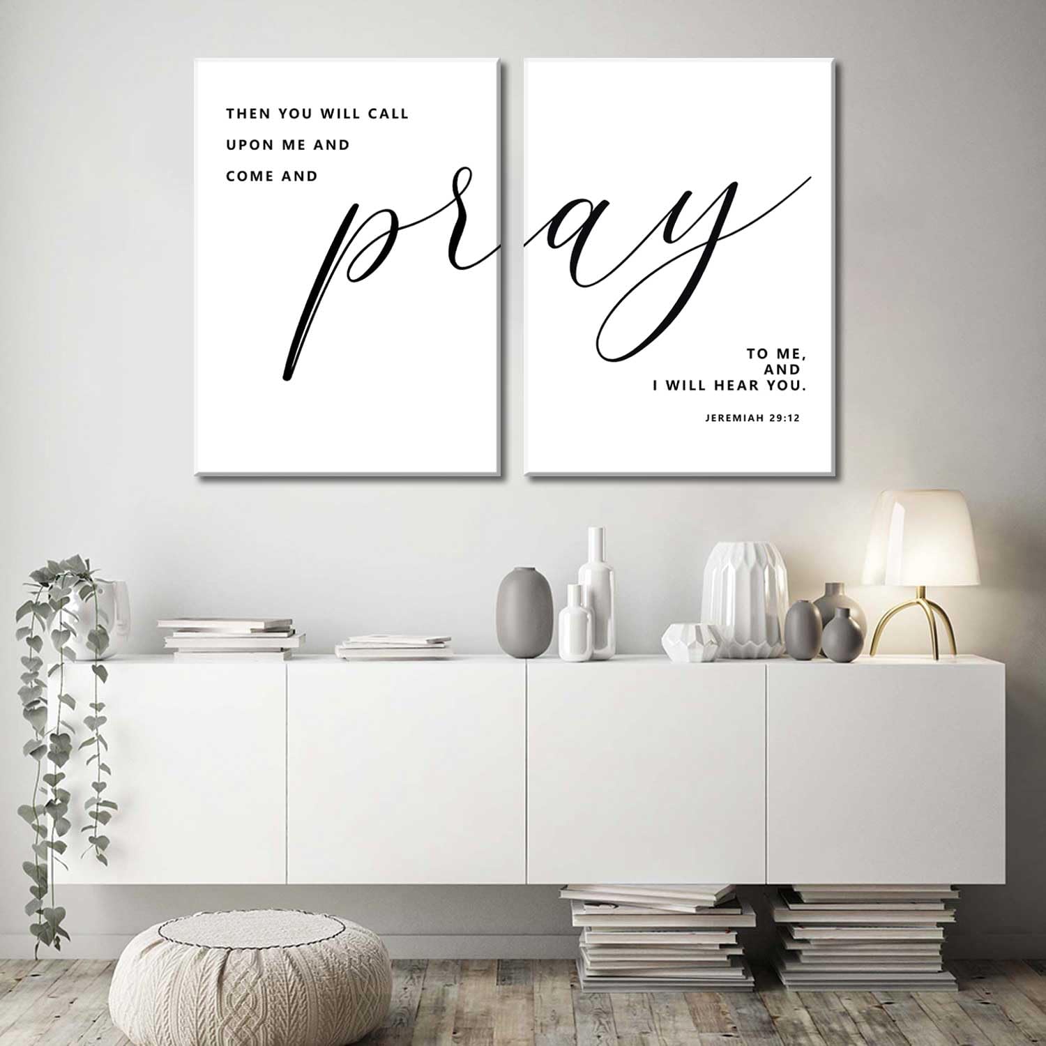 2Pcs Framed Bible Verse Wall Art Jeremiah 29:12 Pray To Me Canvas Prints Christian Inspirational Scripture Posters Wall Decor Pi