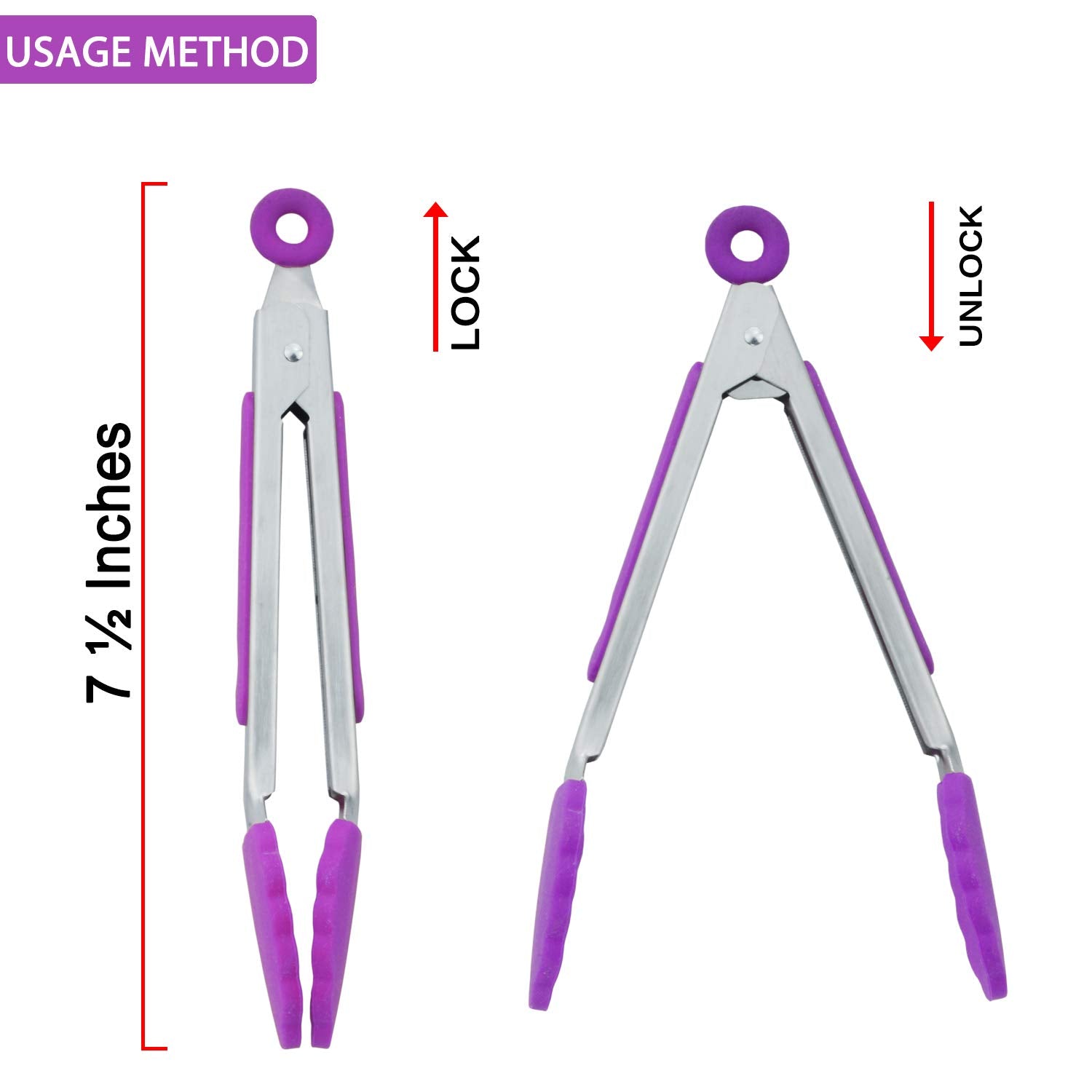 Hinmay Small Kitchen Tongs 7 Inch Mini Silicone Appetizers Tongs, Set Of 3 (Purple)