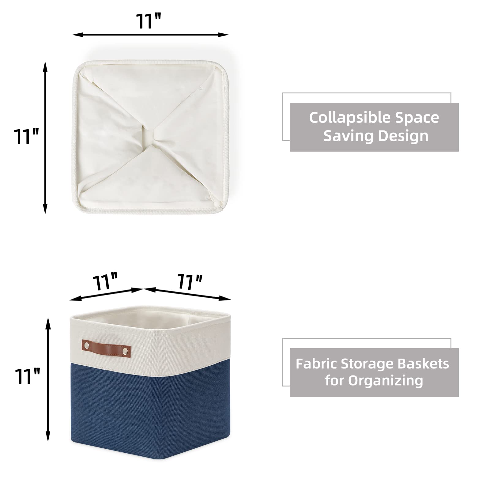 HNZIGE Fabric Cube Storage Bins Basket for Shelves Set of 4  Fabric Storage Cubes Baskets Closet Storage Bins for Cube with Handles  Cubby Storage Bins for Organizing Home Office (White Blue)