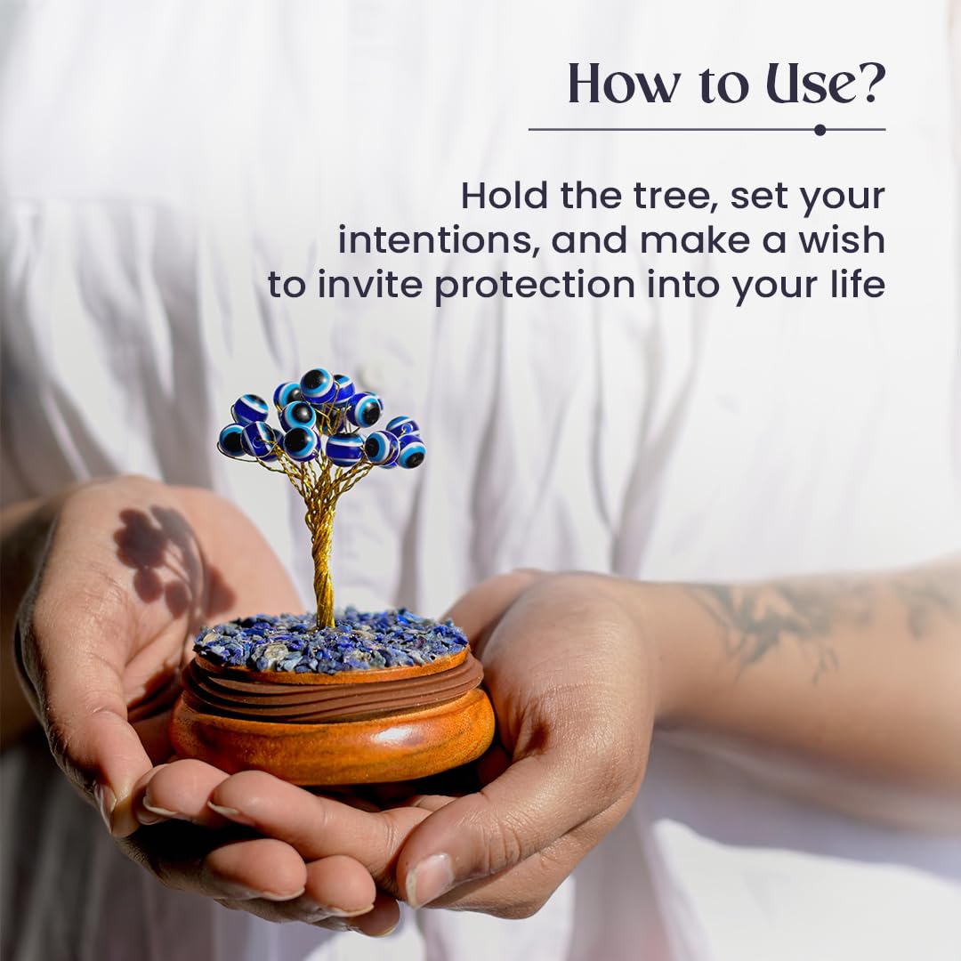 Astrotalk Evil Eye Crystal Dome Tree | Protects from Negative Energy | Feng Shui Items For Good Luck | Home Decor For Living Room & Bedroom | Housewarming Gifts | Aesthetic Home Decor Items,7 Cm