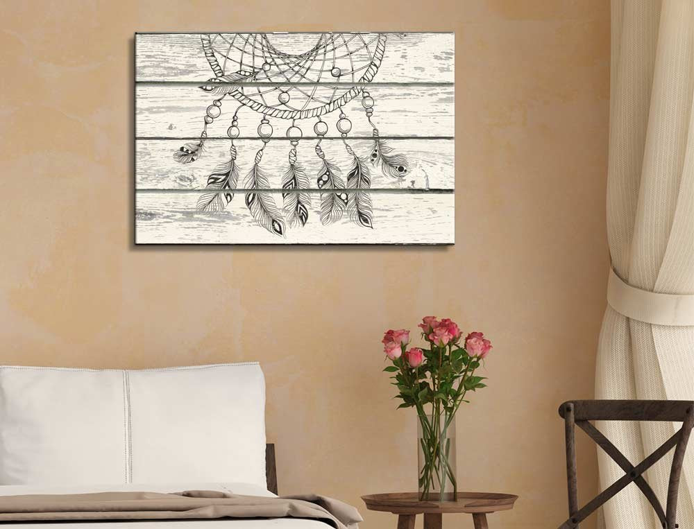 Wall26 - Dream Catcher Hanging Down On A Wooden Background - Canvas Art Home Art - 16X24 Inches