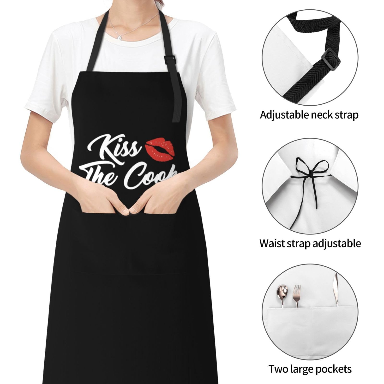 Jumsky Kiss The Cook Apron Adjustable Cooking Kitchen Chef Apron Funny Bib Aprons For Women