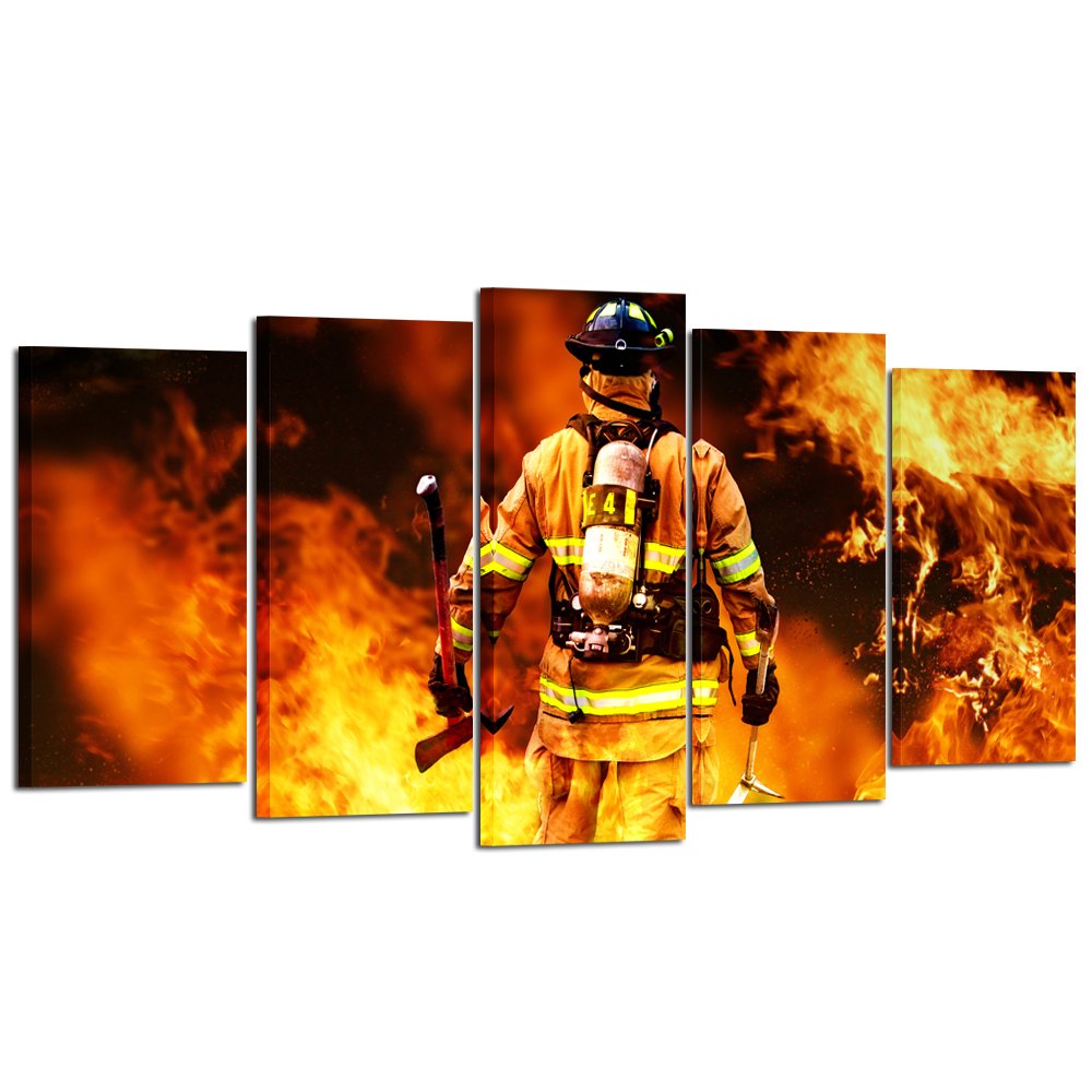 Kreative Arts - No Greater Love Fireman Back Canvas Prints Fire Fighter Inspirational Framed Art Print Wall D  Cor Picture For H