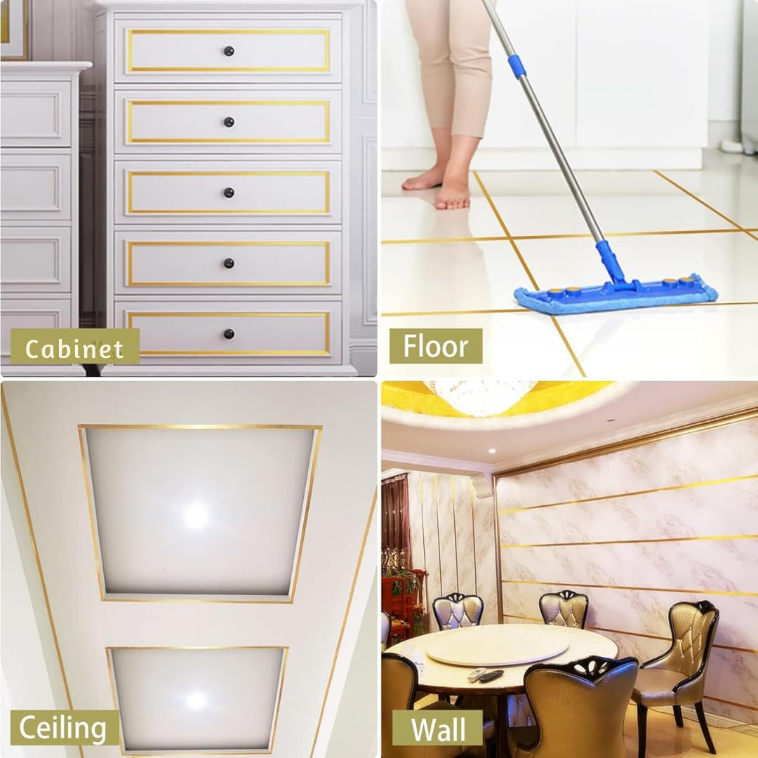 Royalkart 50 Meters Waterproof Gap Sealing Golden Decoration Tape For Home Floor Tiles, Wall Decor, Waterproof Tiles (1Cm Wide,