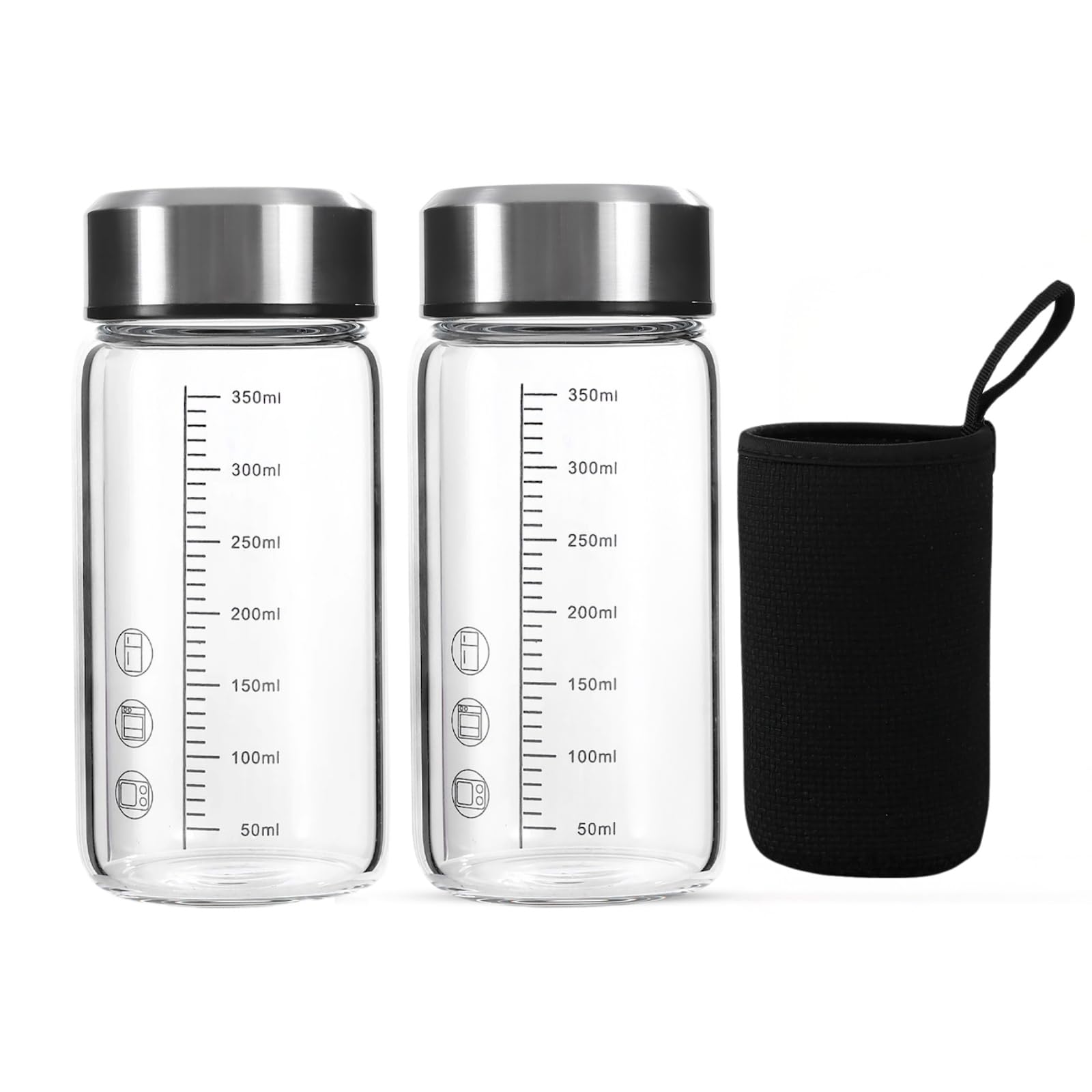 TONGRANGLIFE 12Oz Small Glass Water Bottle with Lid and Sleeve,0.15in/3.8mm Thick Glass Shaker Bottles for Protein Mixes,Juicin