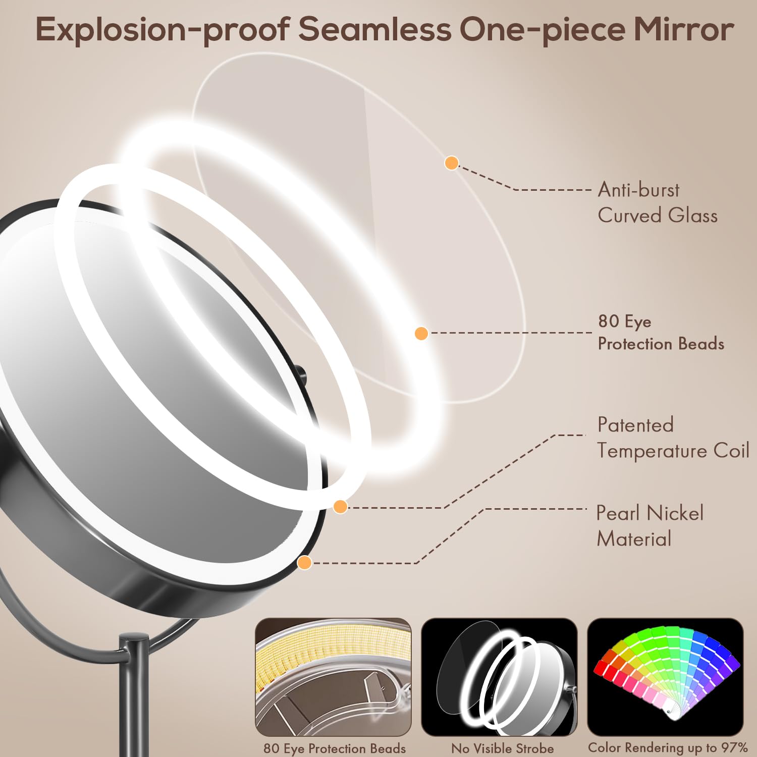Vesaur 9 1X15X Lighted Makeup Mirror, 5000Mah Rechargeable 2-Sided Magnifying Mirror With 3 Dimmable Lights, 360 Rotation Vanity