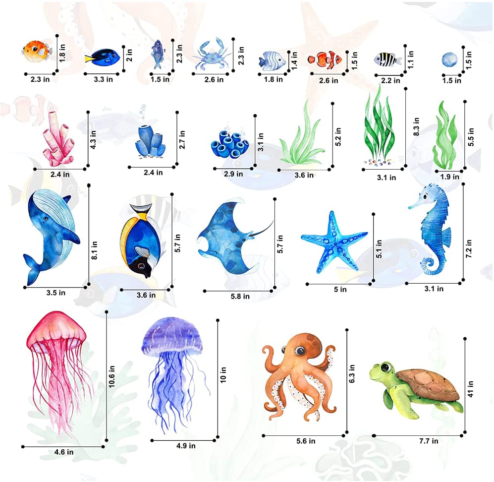Ocean Fish Wall Decals,Glow In The Dark Under The Sea Wall Decals Vinyl Sea Life Wall Stickers Removable Waterproof Peel And Sti