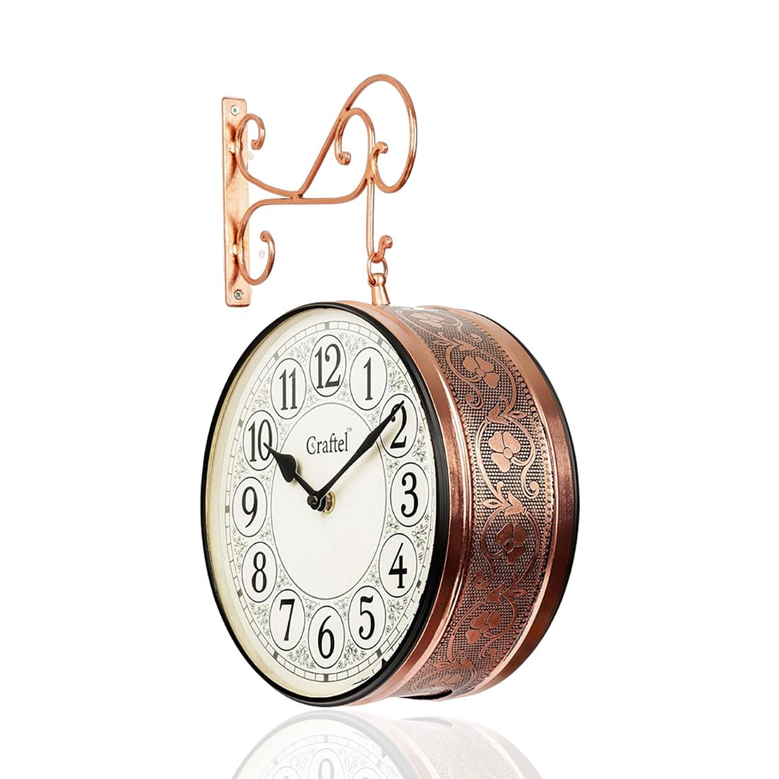 CRAFTEL Metal Analog Double Sided Vintage Station Wall Clock for Home (Rose Gold_12 Inches)