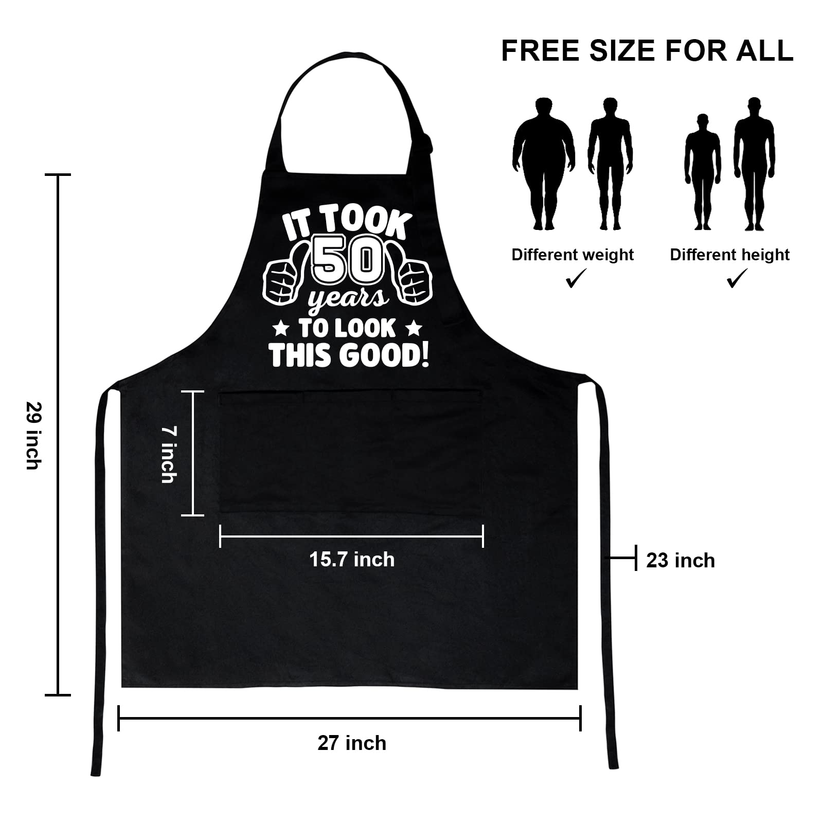 50Th Birthday Gifts For Men Women, 1974 Happy 50Th Birthday Gift Ideas, 50 Years Old Chef Aprons For Men With 3 Pockets, Funny C