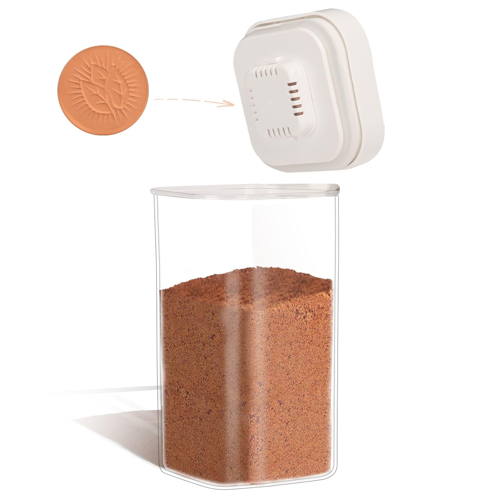 TekCuby Brown Sugar Keeper Container, Airtight Brown Sugar Container with Terracotta Brown Sugar Saver Disc, 1.8QT Stackable One