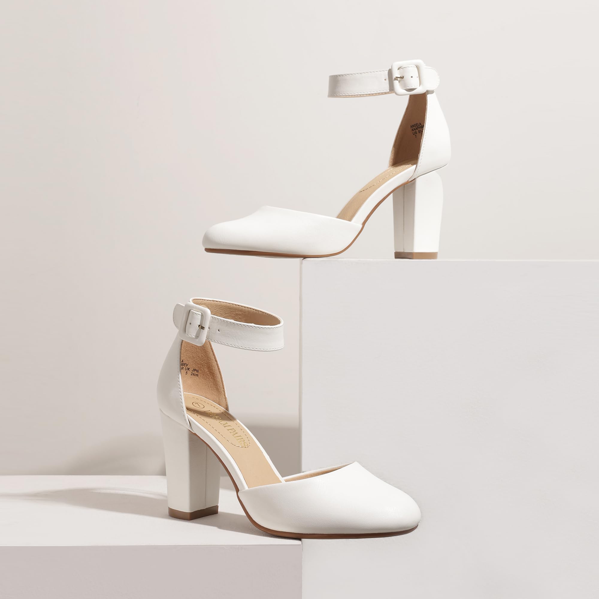 Dream Pairs Womens White Pu High Heel Closed Toe Chunky Wedding Pumps Shoes 75M Us Angela