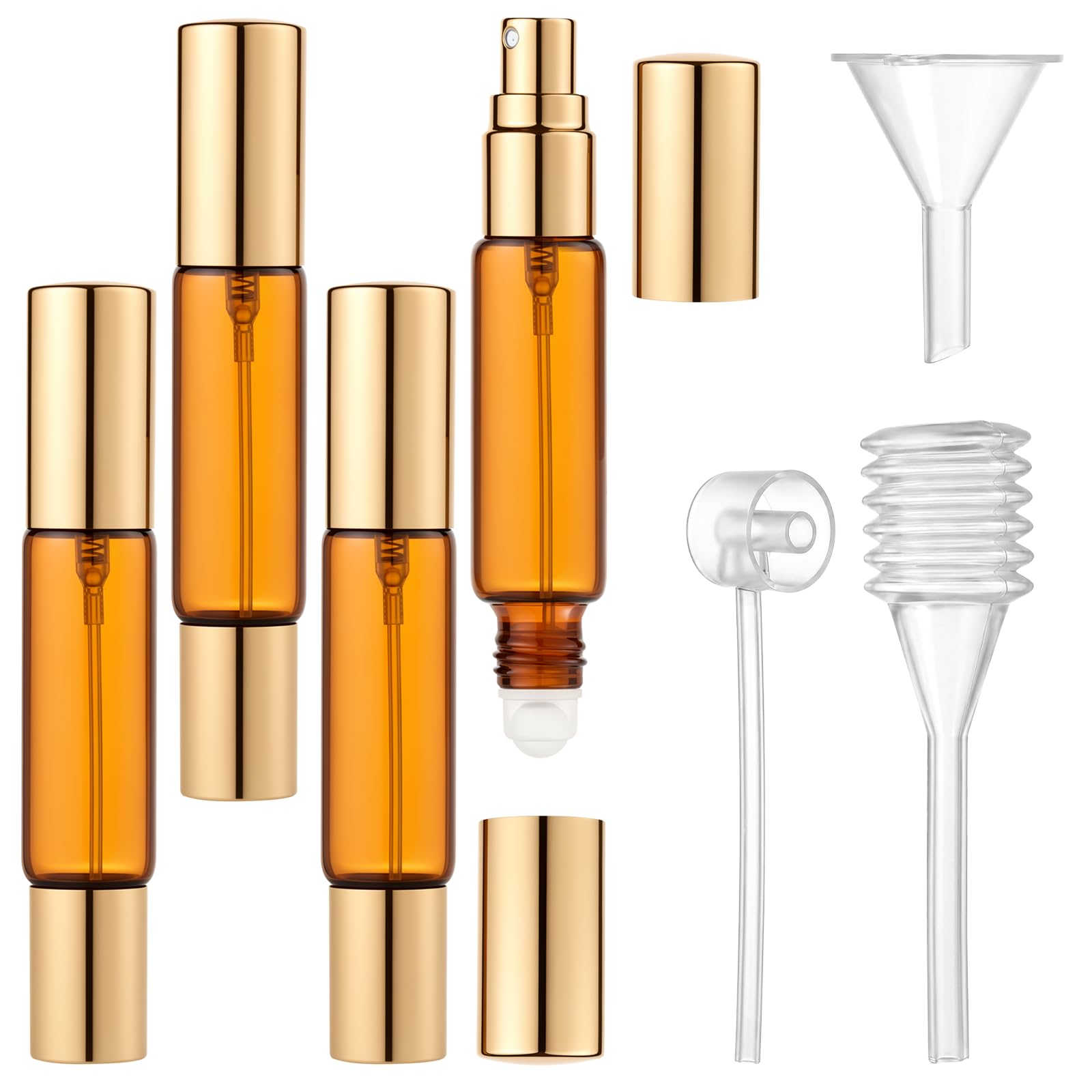 4 Pack Double Ended Perfume Bottle Travel Perfume Bottle Refillable with Spray and Roller Ball Essential Oil Roll on Bottles Per