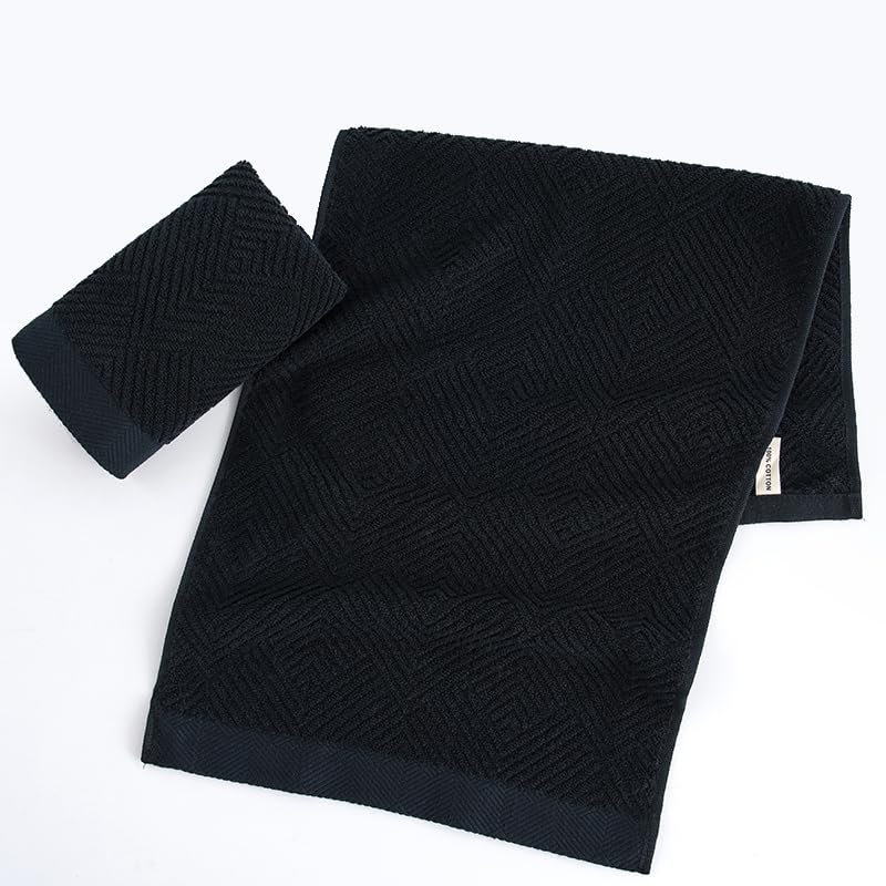 Sense Gnosis Black Hand Towels Terry Striped Weave Pattern Ultra Absorbent Super Soft 100% Cotton Hand Towel For Bathroom 13 X 2