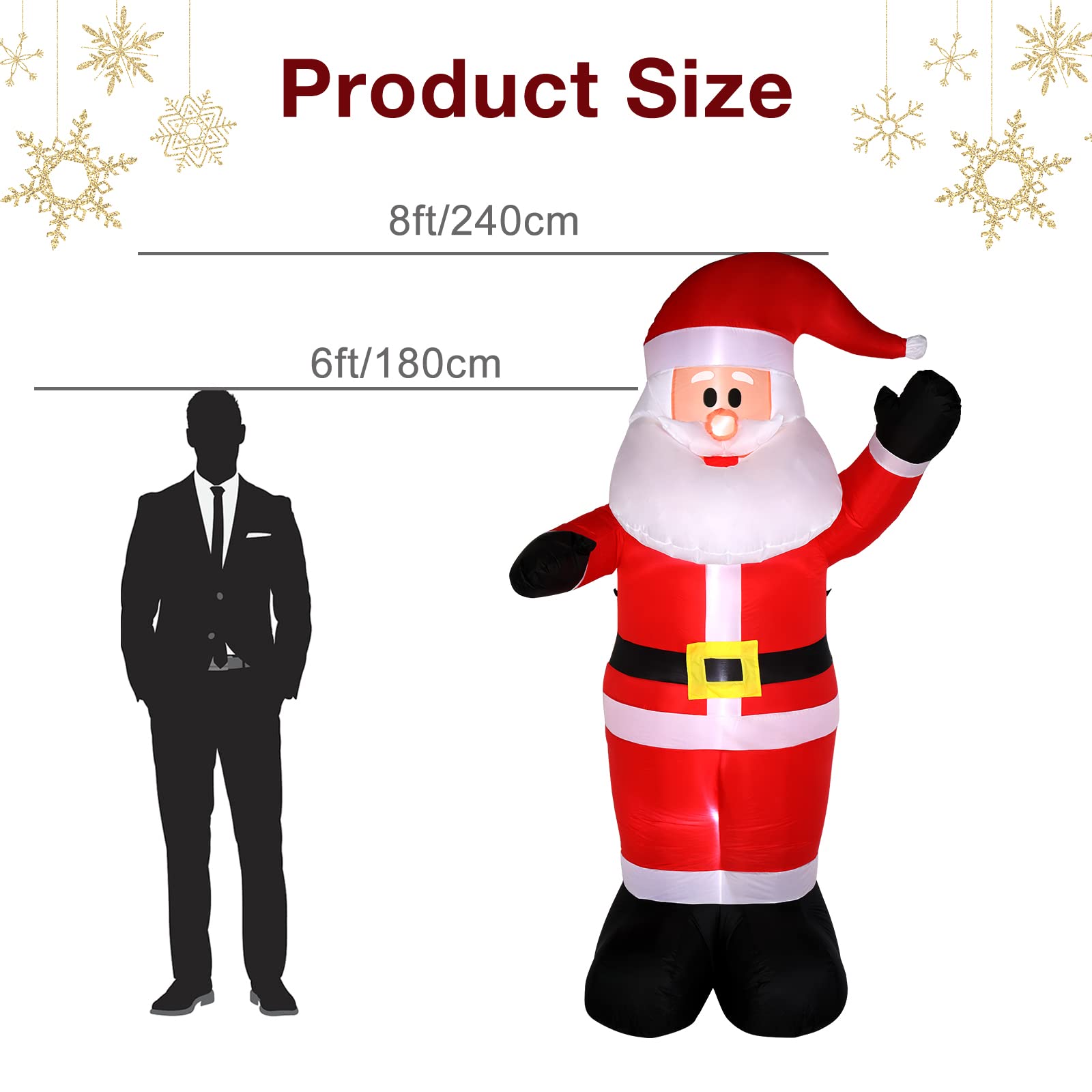 Outvita 8 FT Christmas Decorations Santa Inflatables, Outdoor Christmas Santa Claus Shaking Hand Blow Up Yard Decor with Built-i