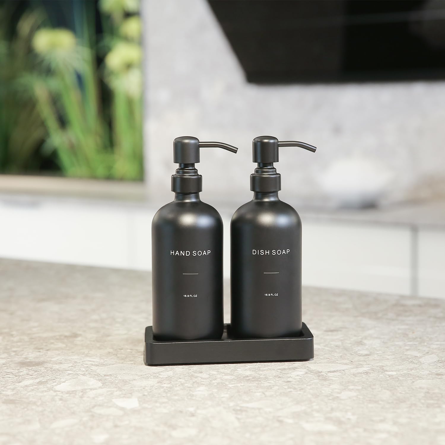 Prus Waso Matte Black Soap Dispenser Set, Kitchen Soap Dispenser Set With Black Stainless Steel Pump, Perfect For Kitchen Decor