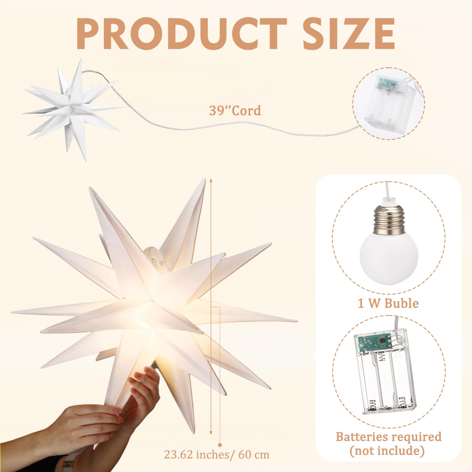 Grinsvalley 3 Sets Christmas Star Lantern Moravian Light 23 Star 3D Plastic Waterproof White Hanging Lamp with Twinkle LED Bul