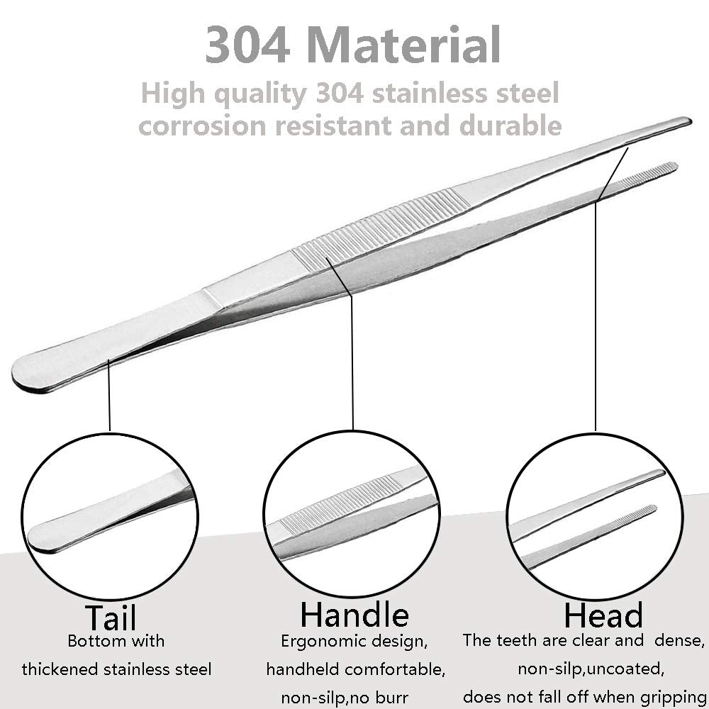 Gutsdoor Kitchen Tweezers Stainless Steel Food Tongs For Cooking Tongs With Precision Serrated Tips Medical Tweezers(12 Inch Str