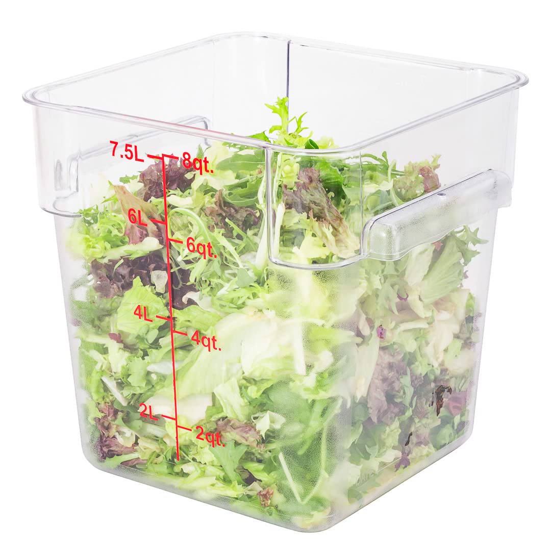 Restaurantware Met Lux 8 Quart Brine Bucket, 1 Square Marinating Container - With Volume Markers, Built-In Handles, Clear & Red