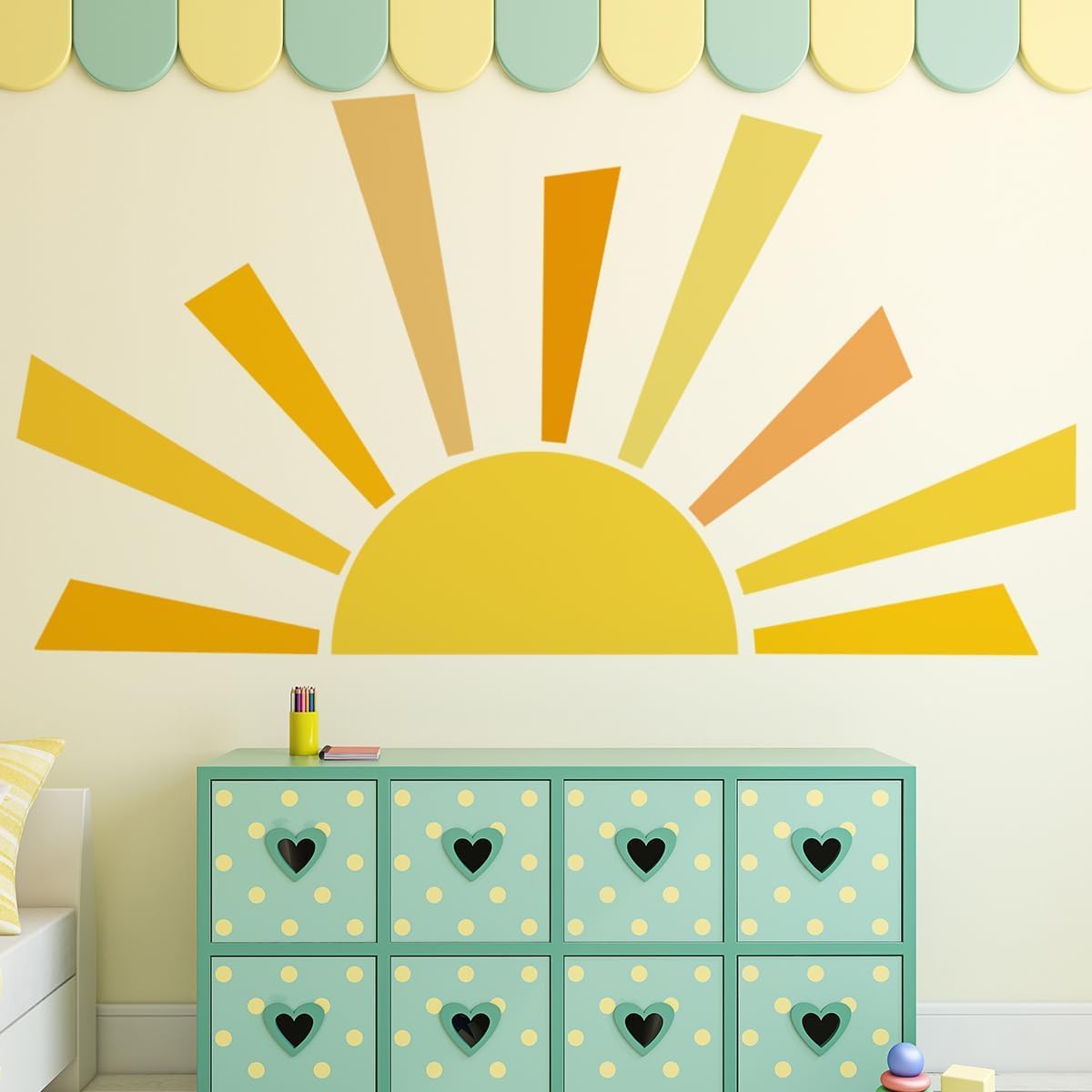 67.7X38.9 Inch Boho Half Sun Wall Decal Large Wall Decal Sunshine Wall Stickers Vinyl Wall Decals Removable Peel And Stick Wall