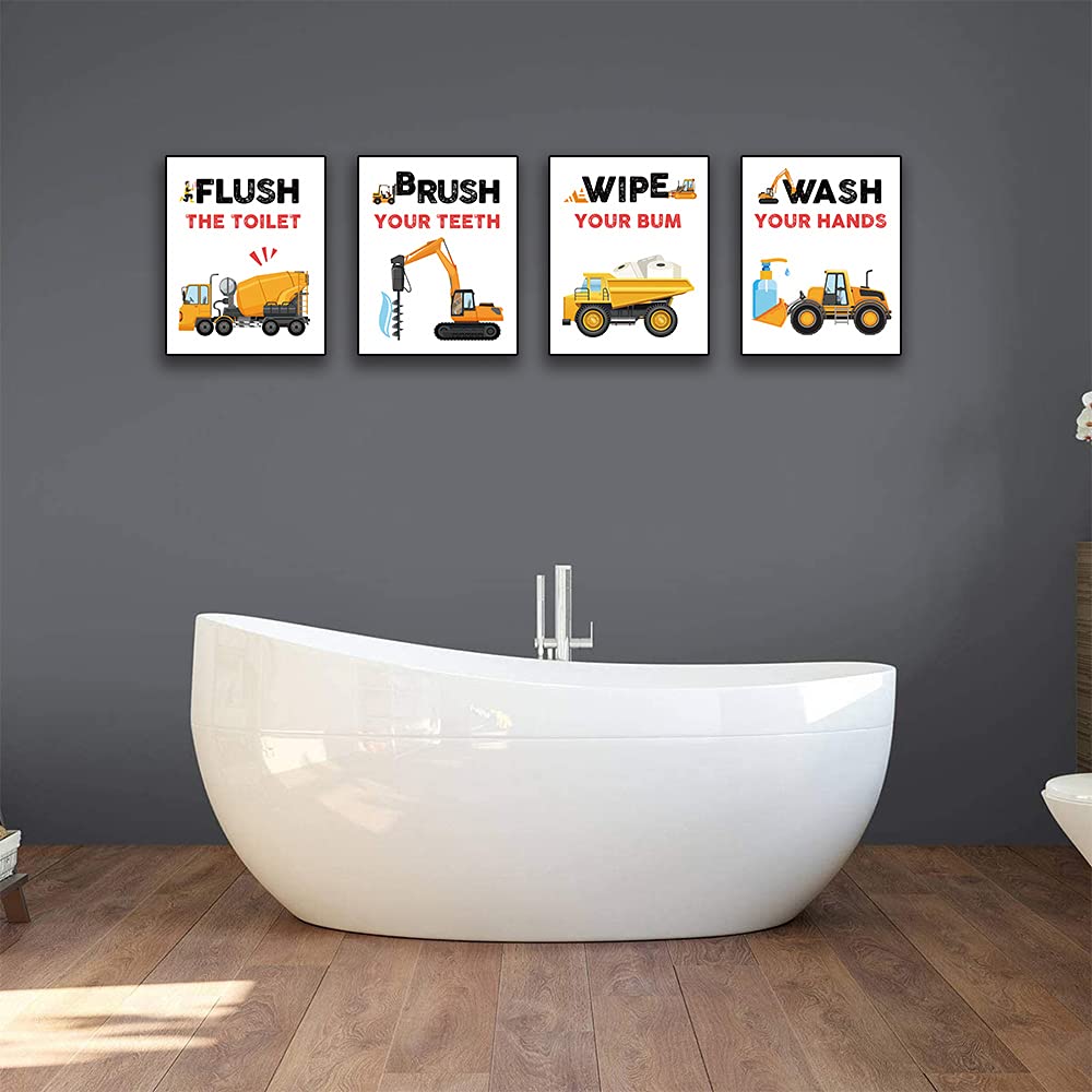 Suuura-Oo Funny Truck Bathroom Art Prints Set Of 4(8   X10   ), Watercolor Vehicle Paintings Truck Wall Art Poster For Nursery B